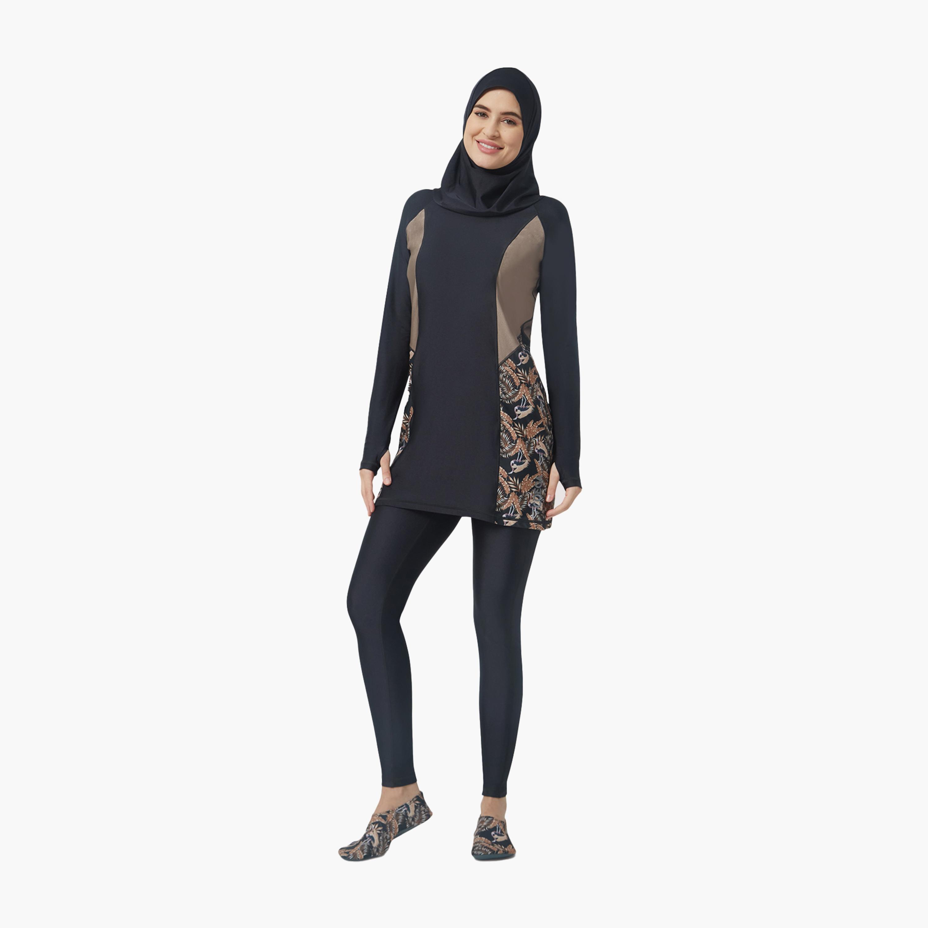 COEGA Women Modest 3 Piece Swim Set, Nero Golden Flamingo-women-clothing-swimandbeach-burkinis-image-3