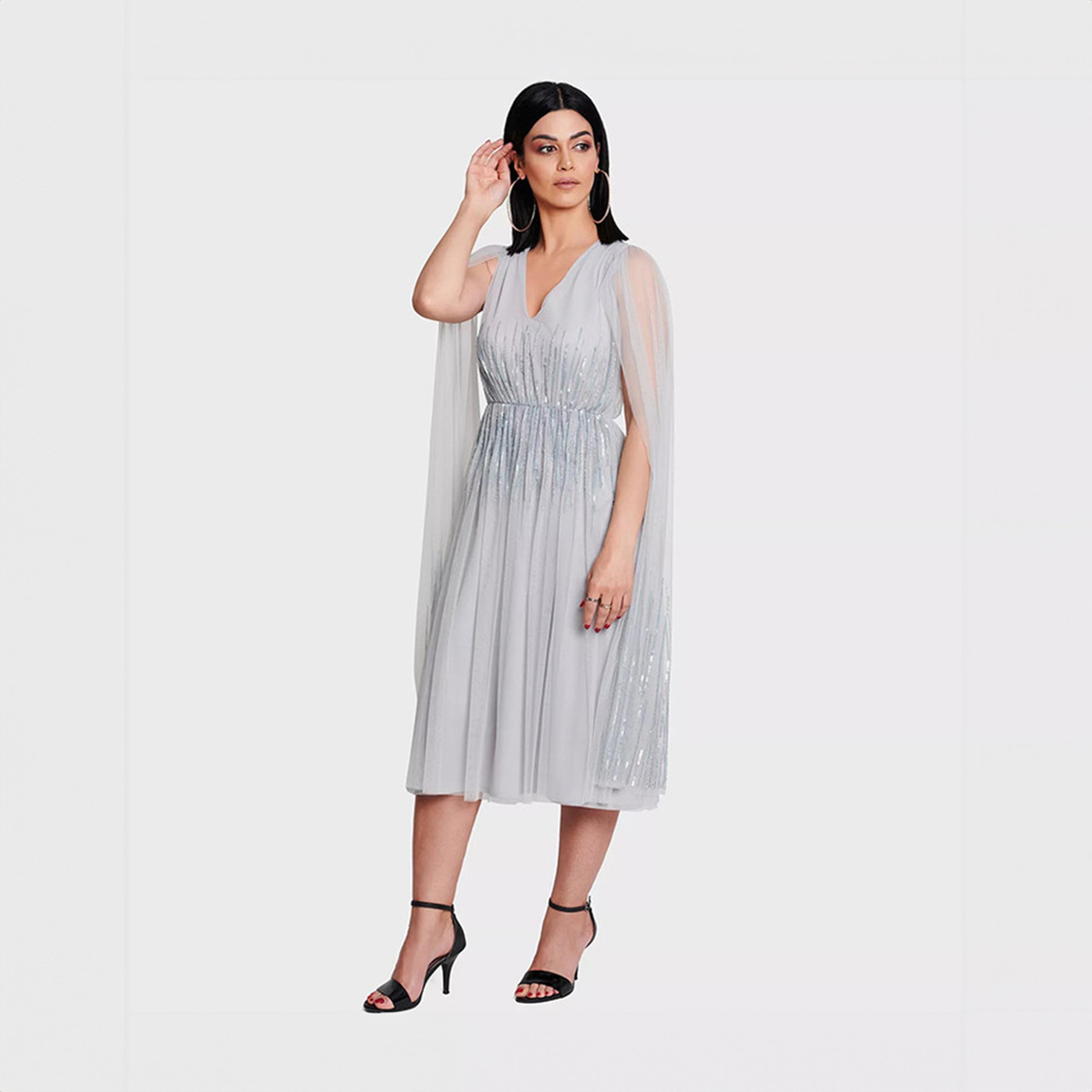 ليتل مسترس- فستان ماكسي بشكل A ياقة على شكل V اكمام واسعة-women-clothing-dresses-image-2