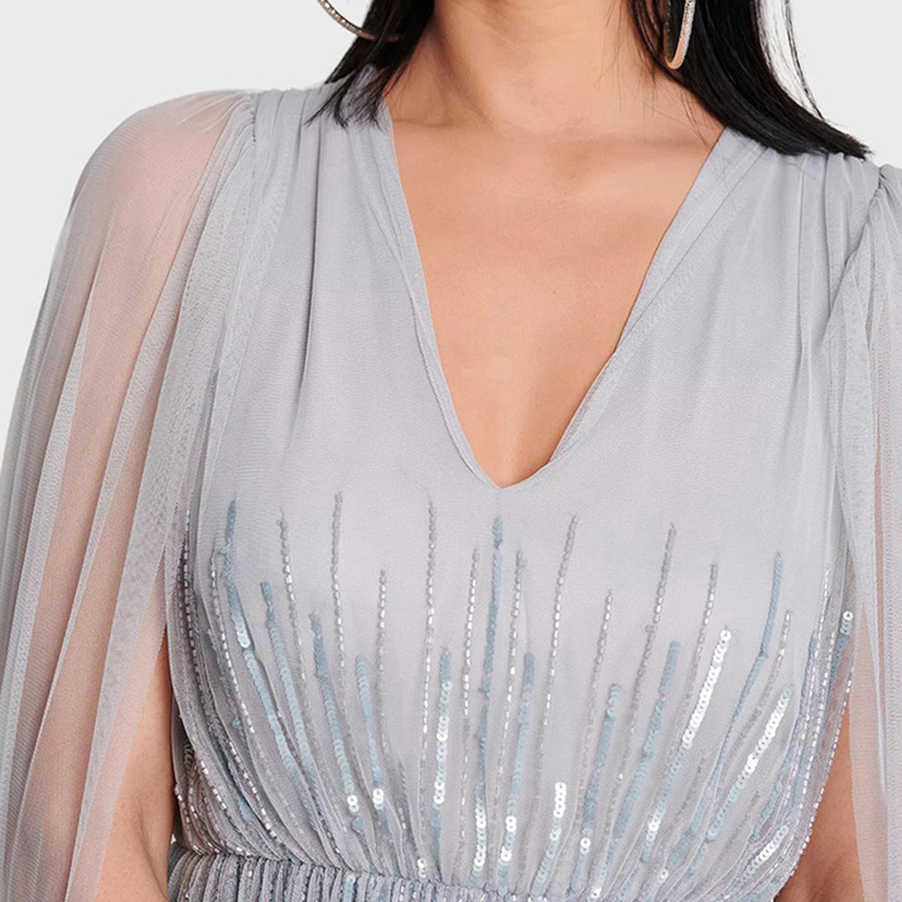 ليتل مسترس- فستان ماكسي بشكل A ياقة على شكل V اكمام واسعة-women-clothing-dresses-image-3
