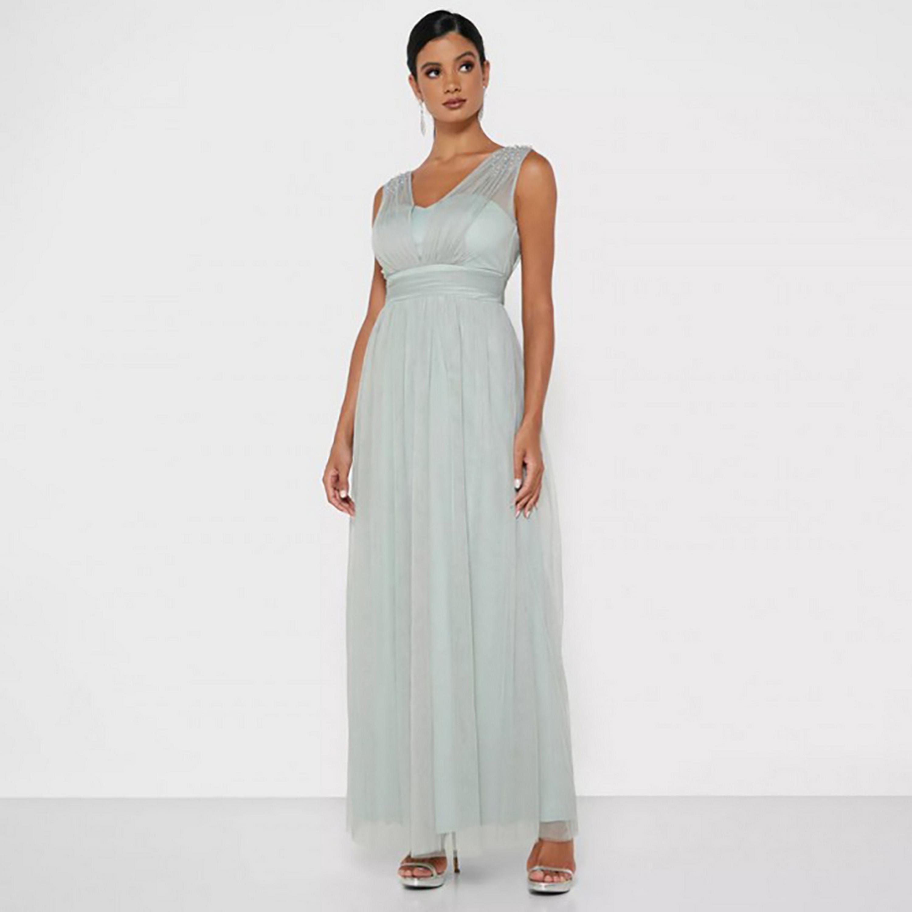Little Mistress Green Plain Evening Fit and Flared Maxi Women's Dress-women-clothing-dresses-image-3