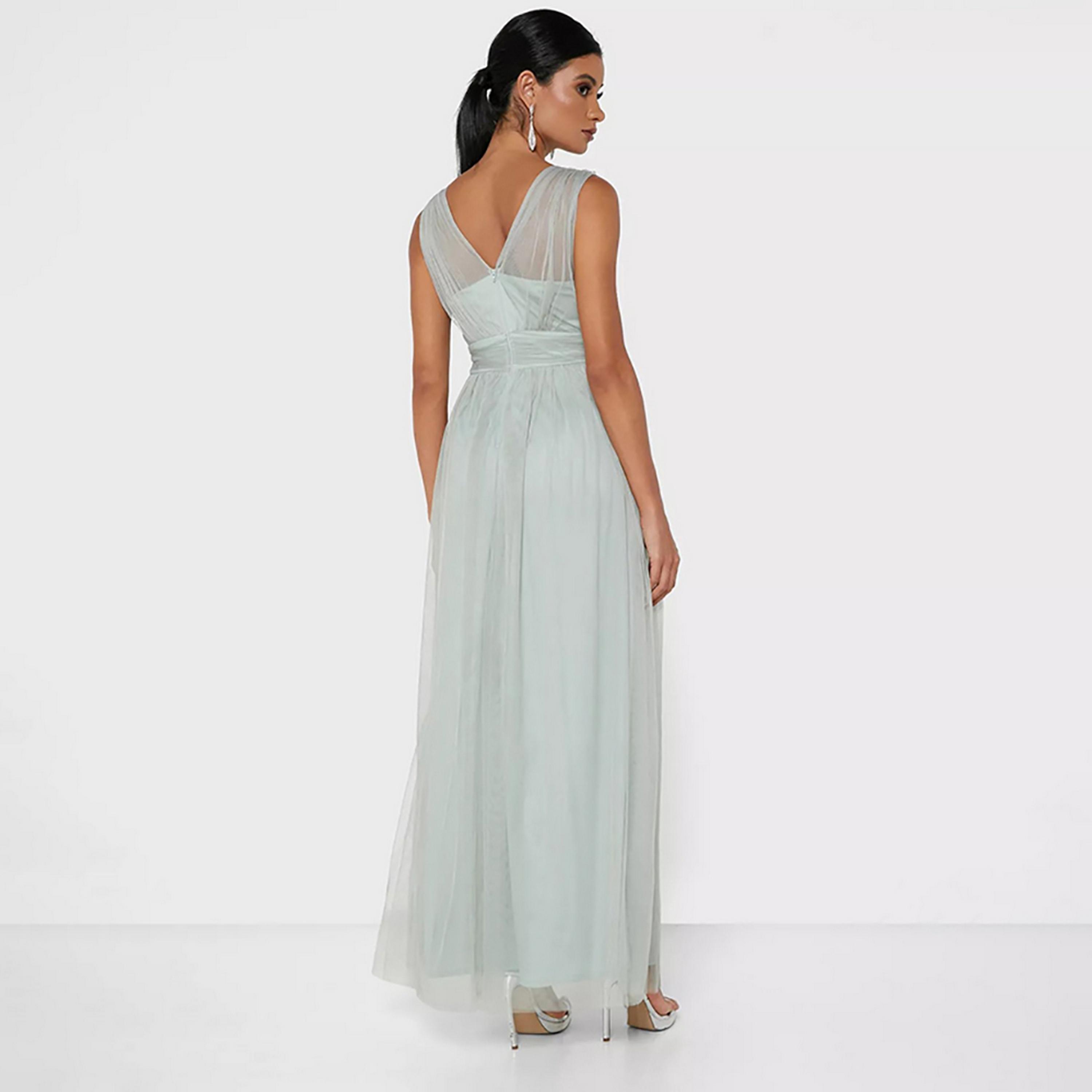 Little Mistress Green Plain Evening Fit and Flared Maxi Women's Dress-women-clothing-dresses-image-4