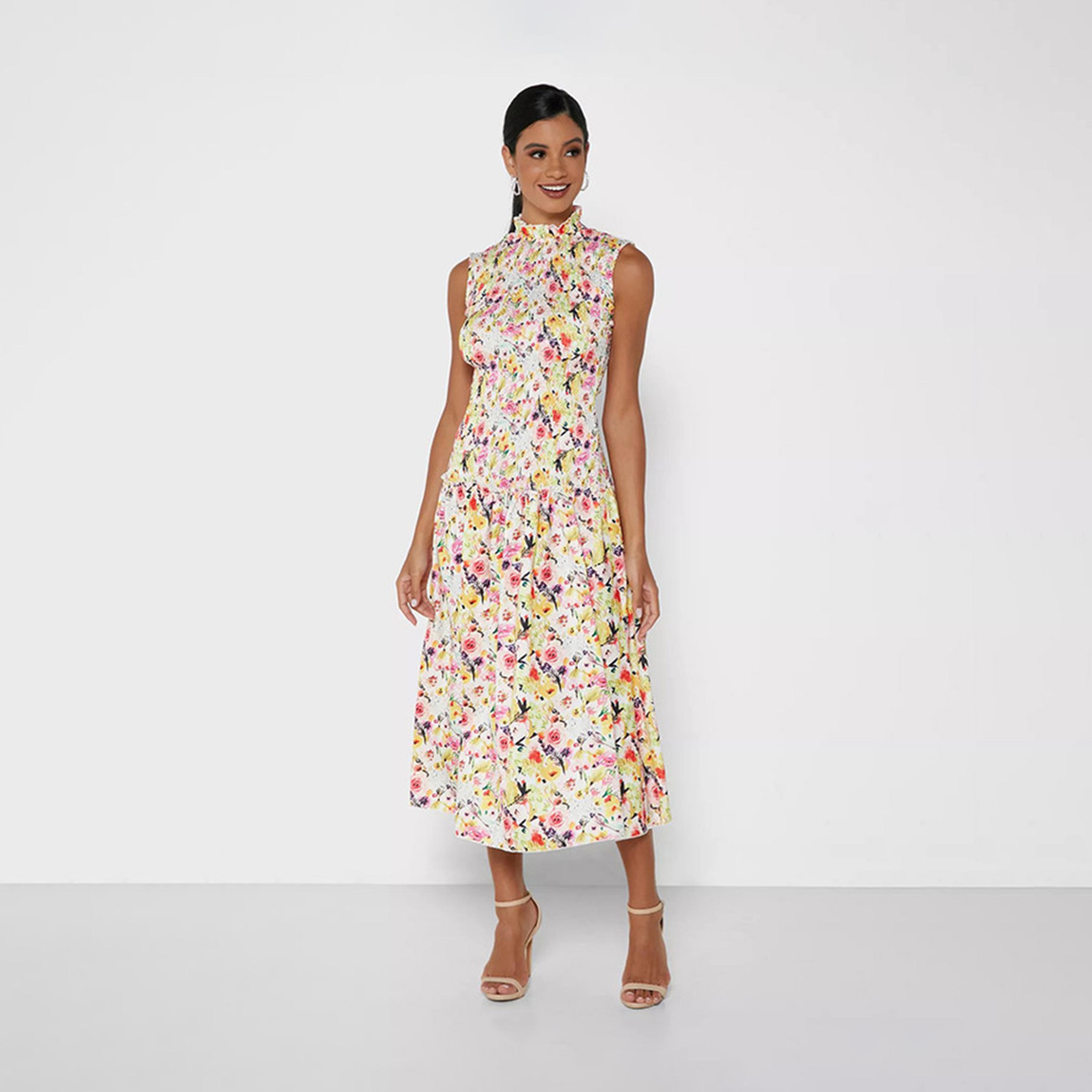 Little Mistress Multicolour Floral High Neck Midi Dress-women-clothing-dresses-image-1