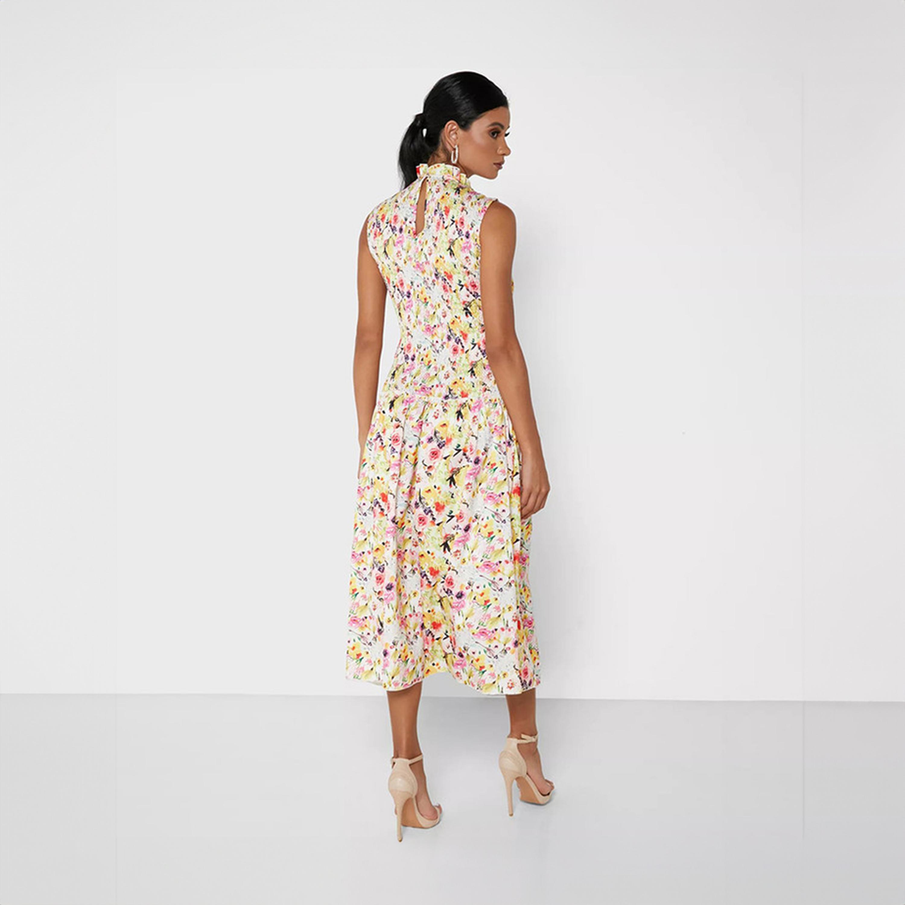 Little Mistress Multicolour Floral High Neck Midi Dress-women-clothing-dresses-image-2