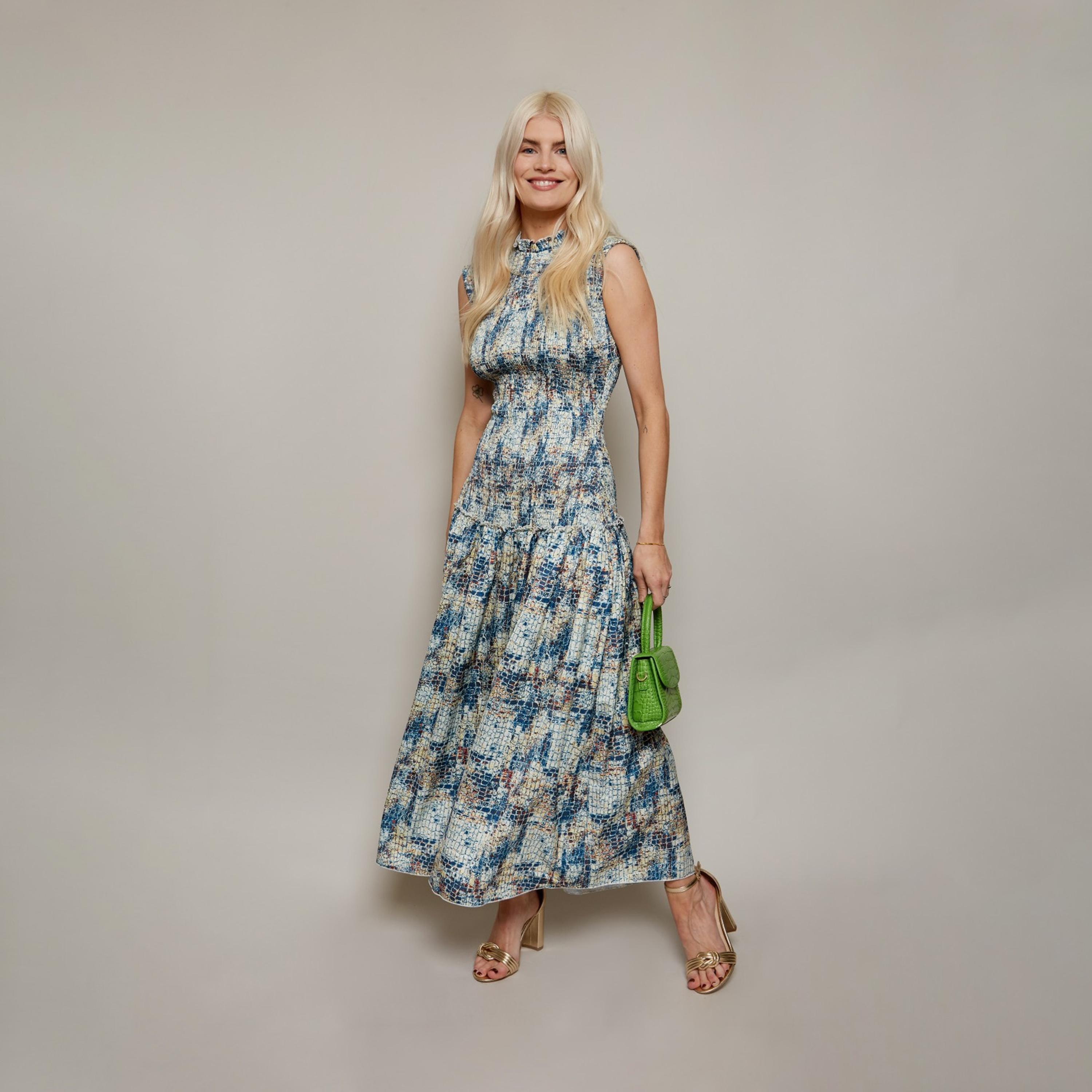 ليتل مسترس- فستان ماكسي بشكل A ياقة عالية تصميم منقوش-women-clothing-dresses-image-1