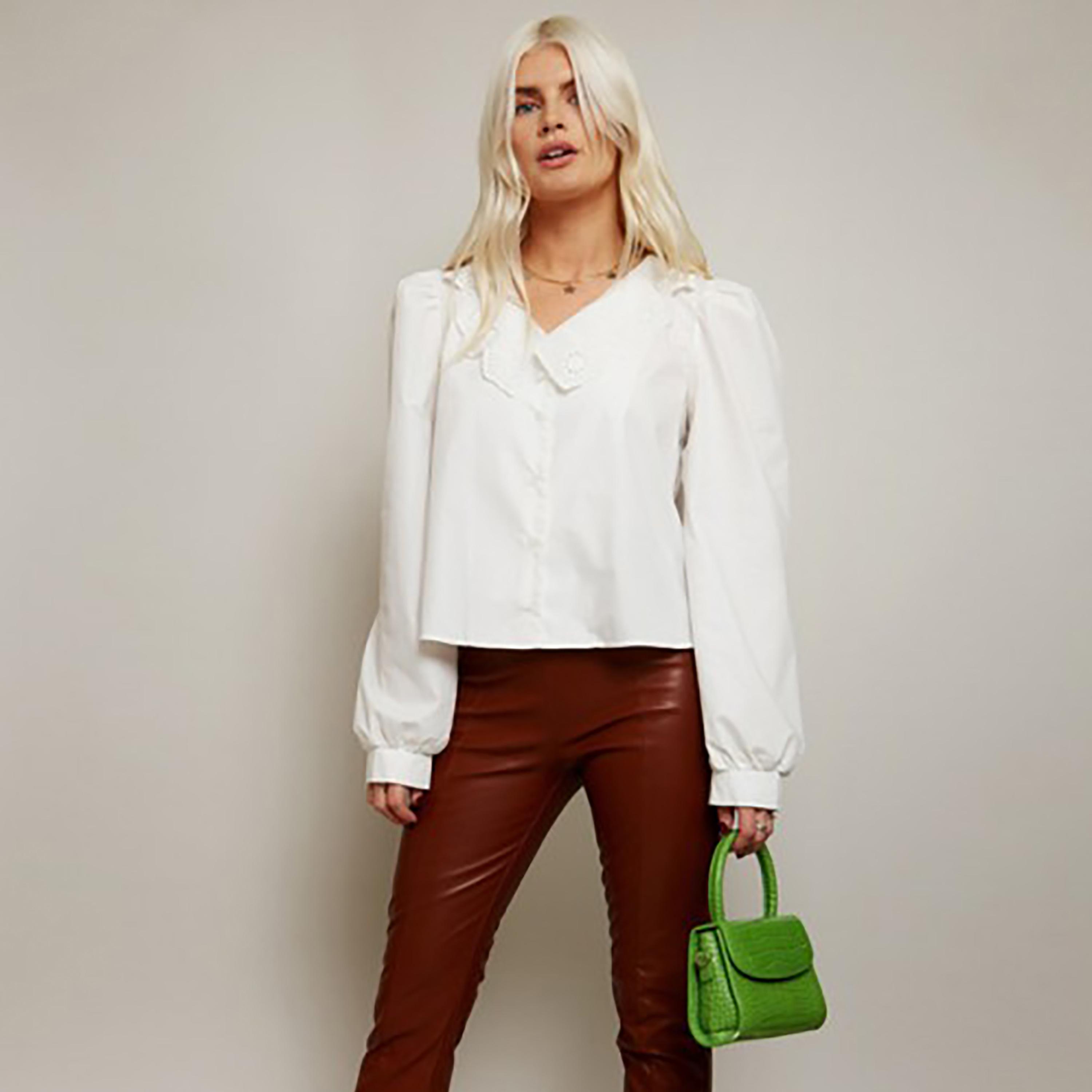 Little Mistress White Plain Peter Pan Long Sleeves Women's Shirt-women-clothing-shirtsandblouses-shirts-image-1