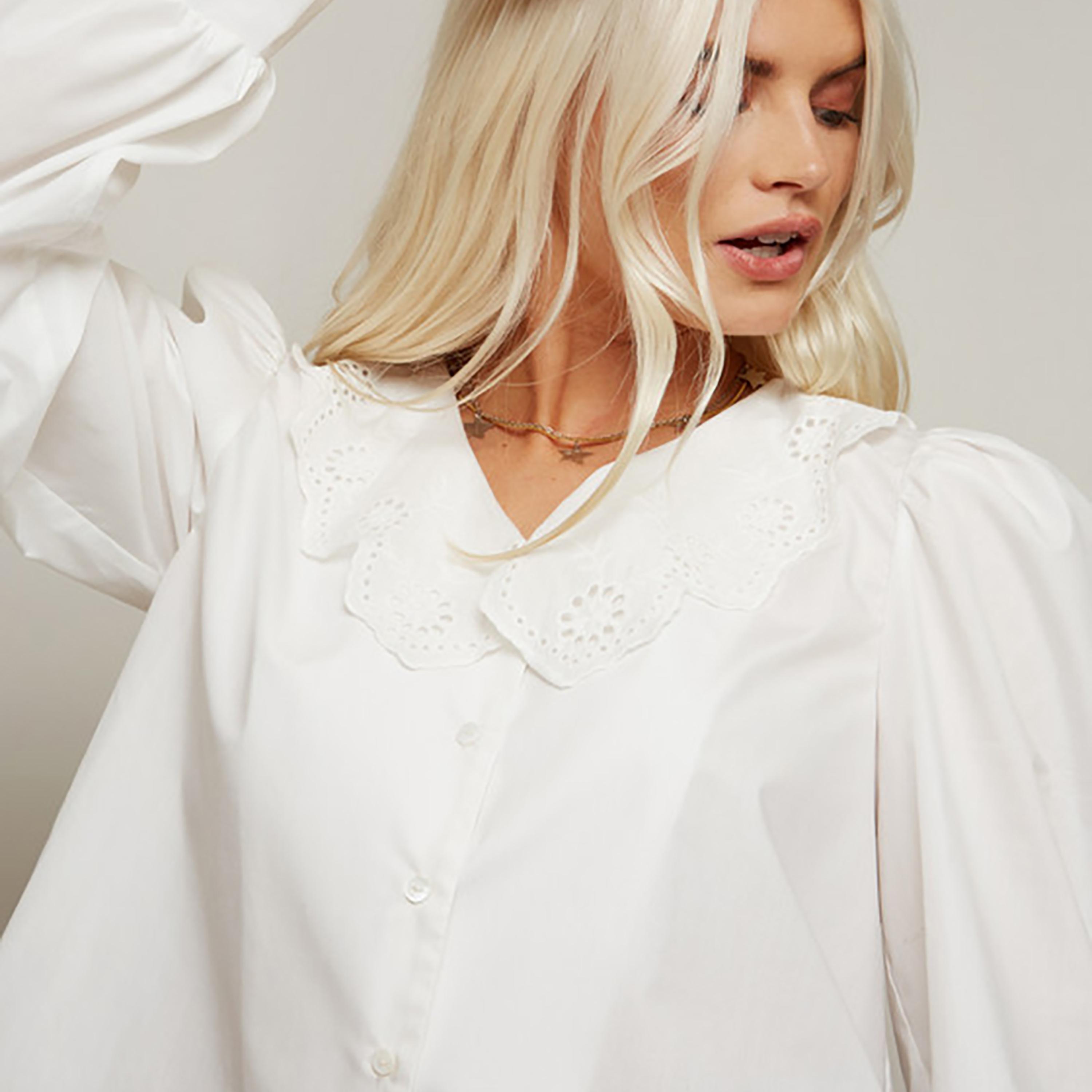 Little Mistress White Plain Peter Pan Long Sleeves Women's Shirt-women-clothing-shirtsandblouses-shirts-image-3