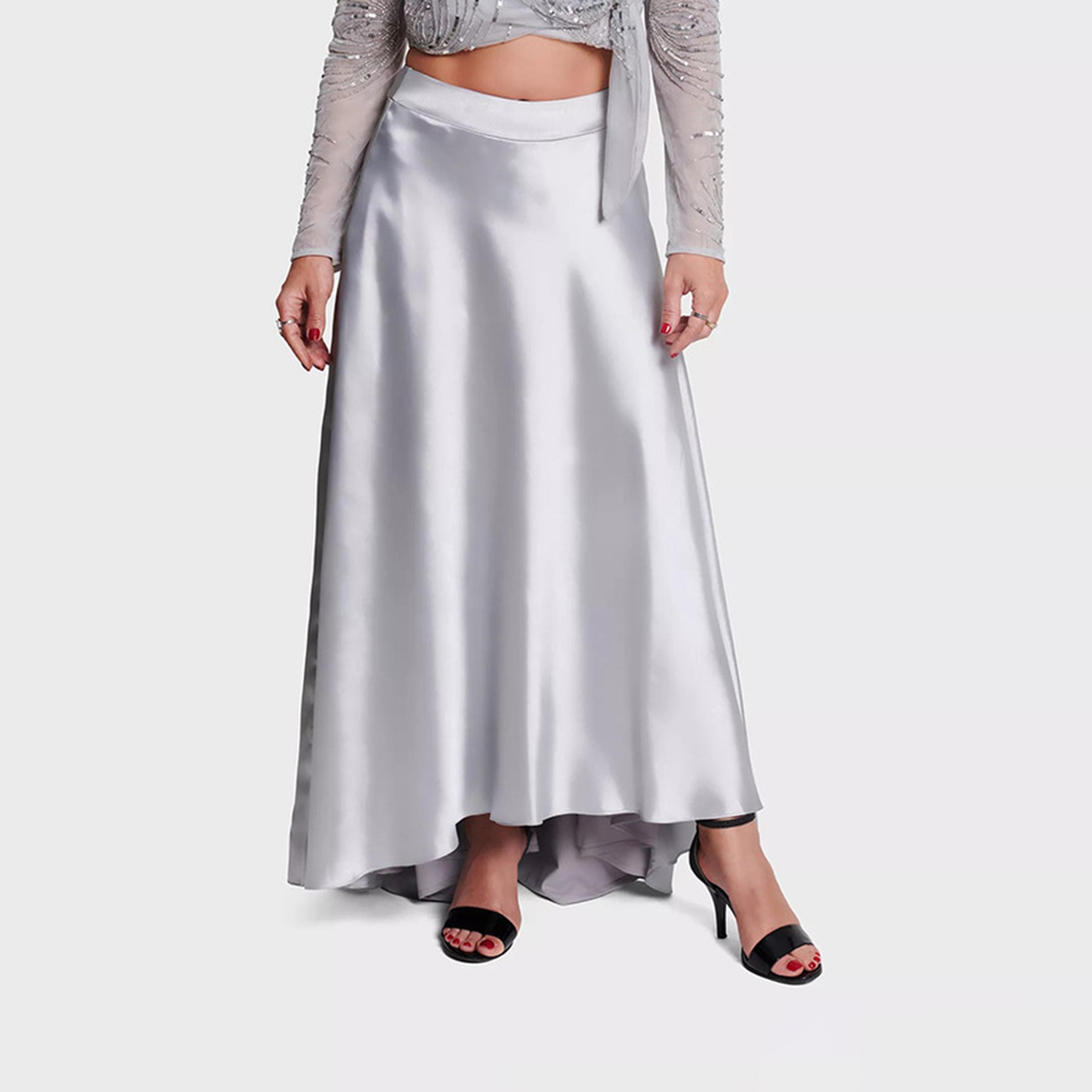 Little Mistress Satin Pleated Maxi Asymmetric Skirt-women-clothing-skirts-image-1