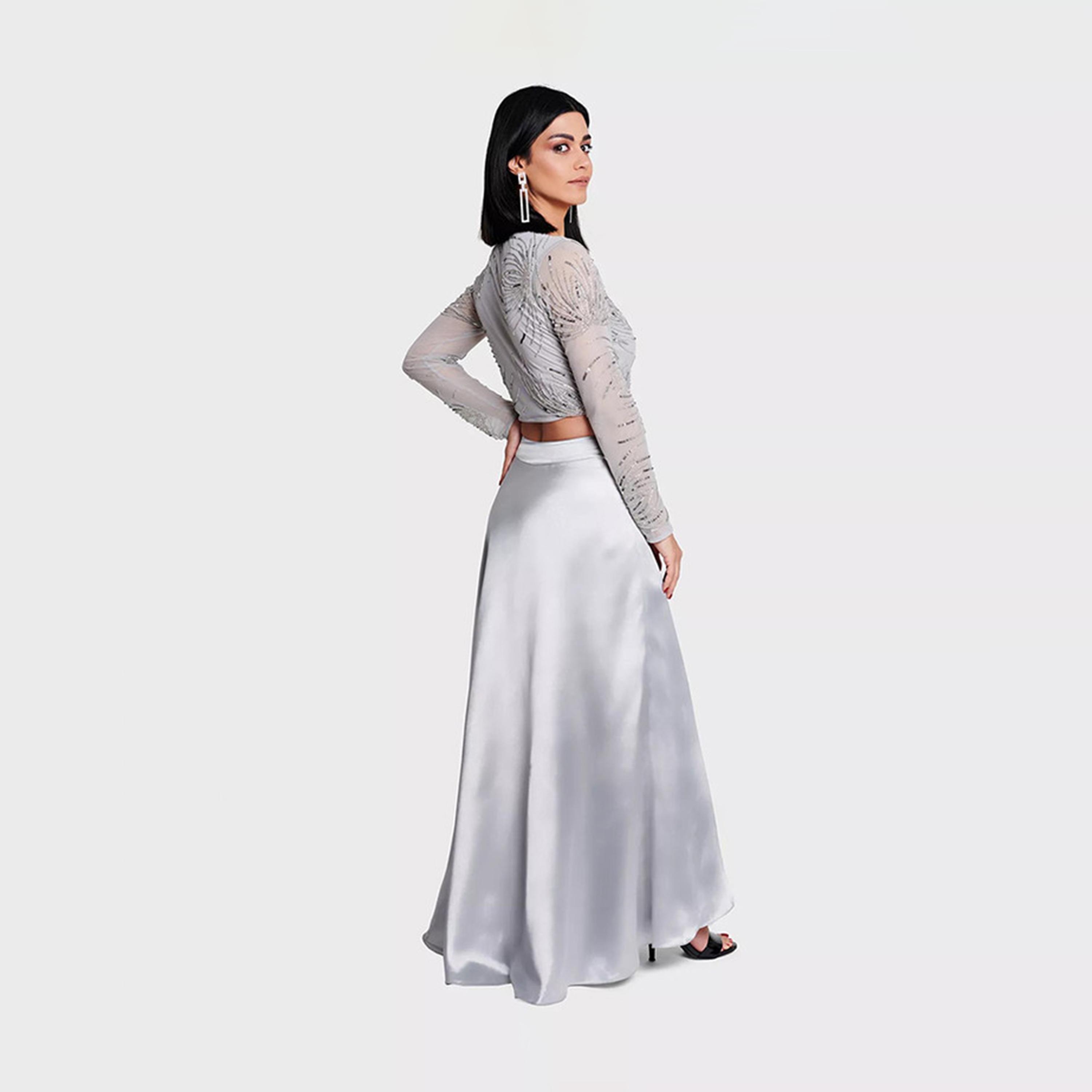 Little Mistress Satin Pleated Maxi Asymmetric Skirt-women-clothing-skirts-image-3