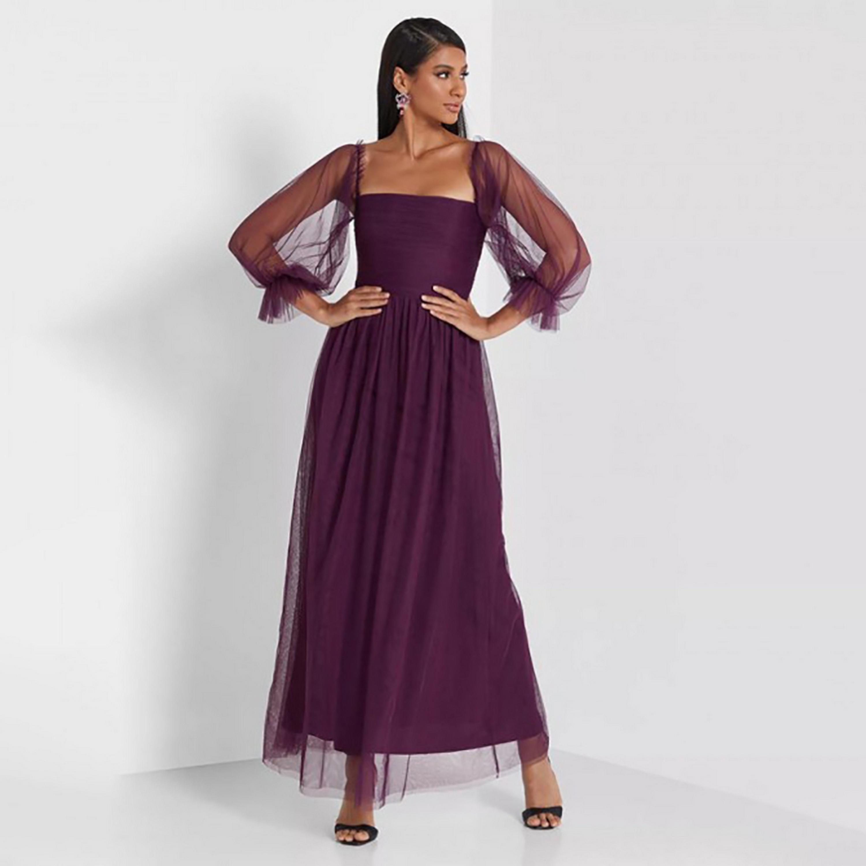 Little Mistress Purple Plain Evening Fit and Flared Midi Women's Dress-women-clothing-dresses-image-3