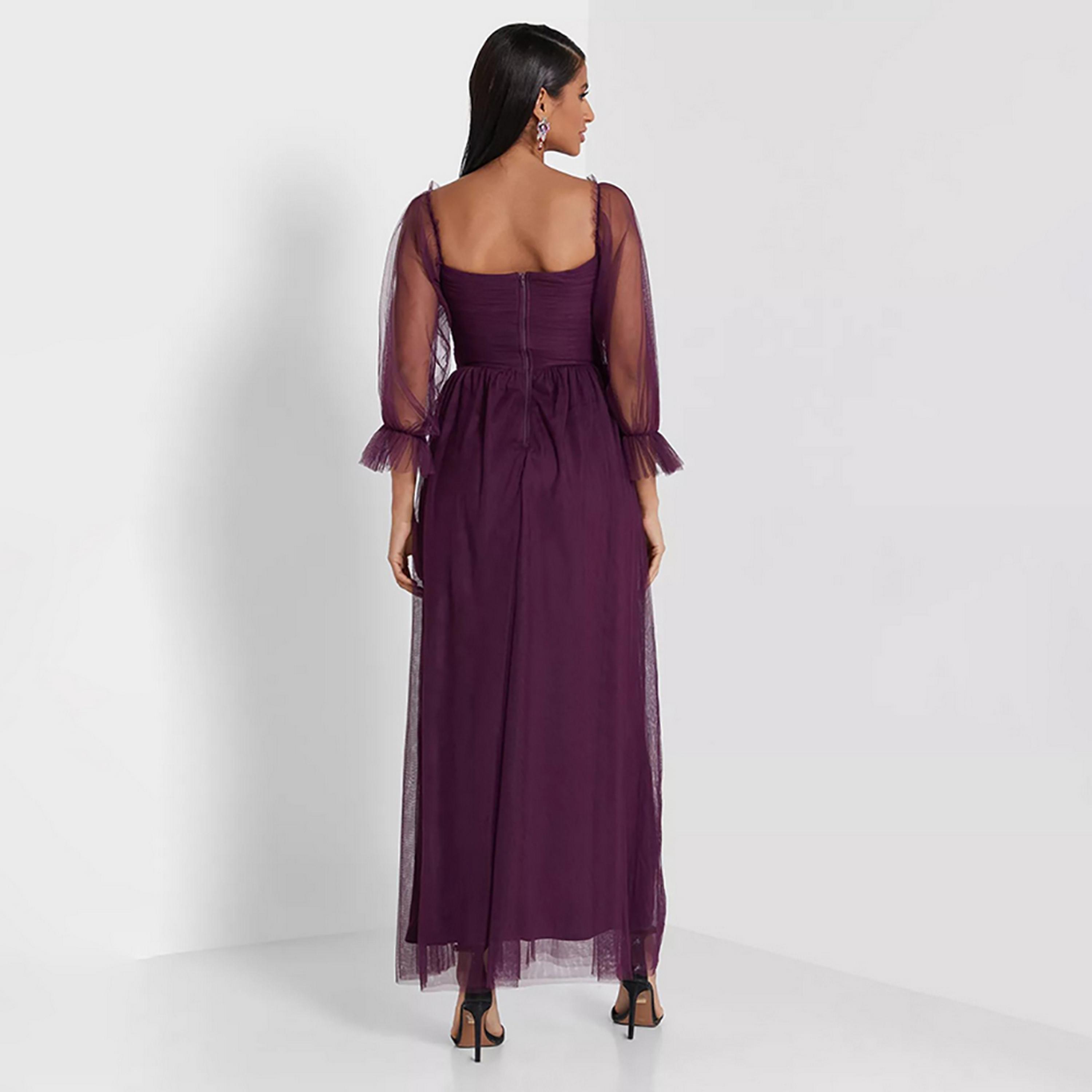 Little Mistress Purple Plain Evening Fit and Flared Midi Women's Dress-women-clothing-dresses-image-4