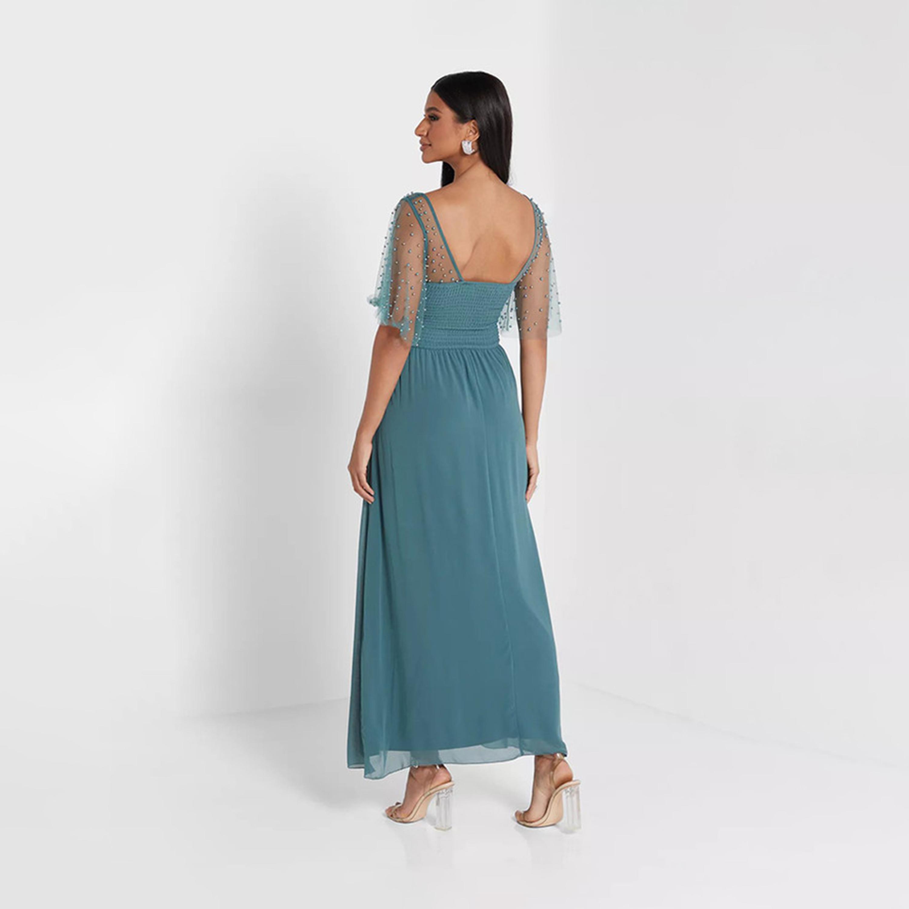 Little Mistress Green Pearl Detail Evening Dress-women-clothing-dresses-image-2