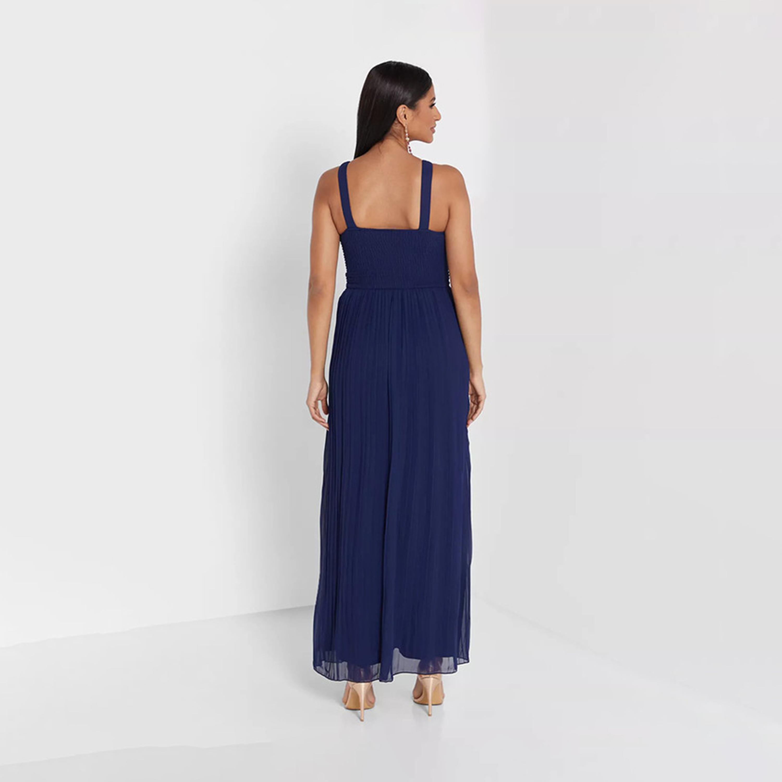 فستان سهرة برقبة ھالتر باللون الأزرق الداكن ذو الدانتيل من ليتل ميستريس -women-clothing-dresses-image-2