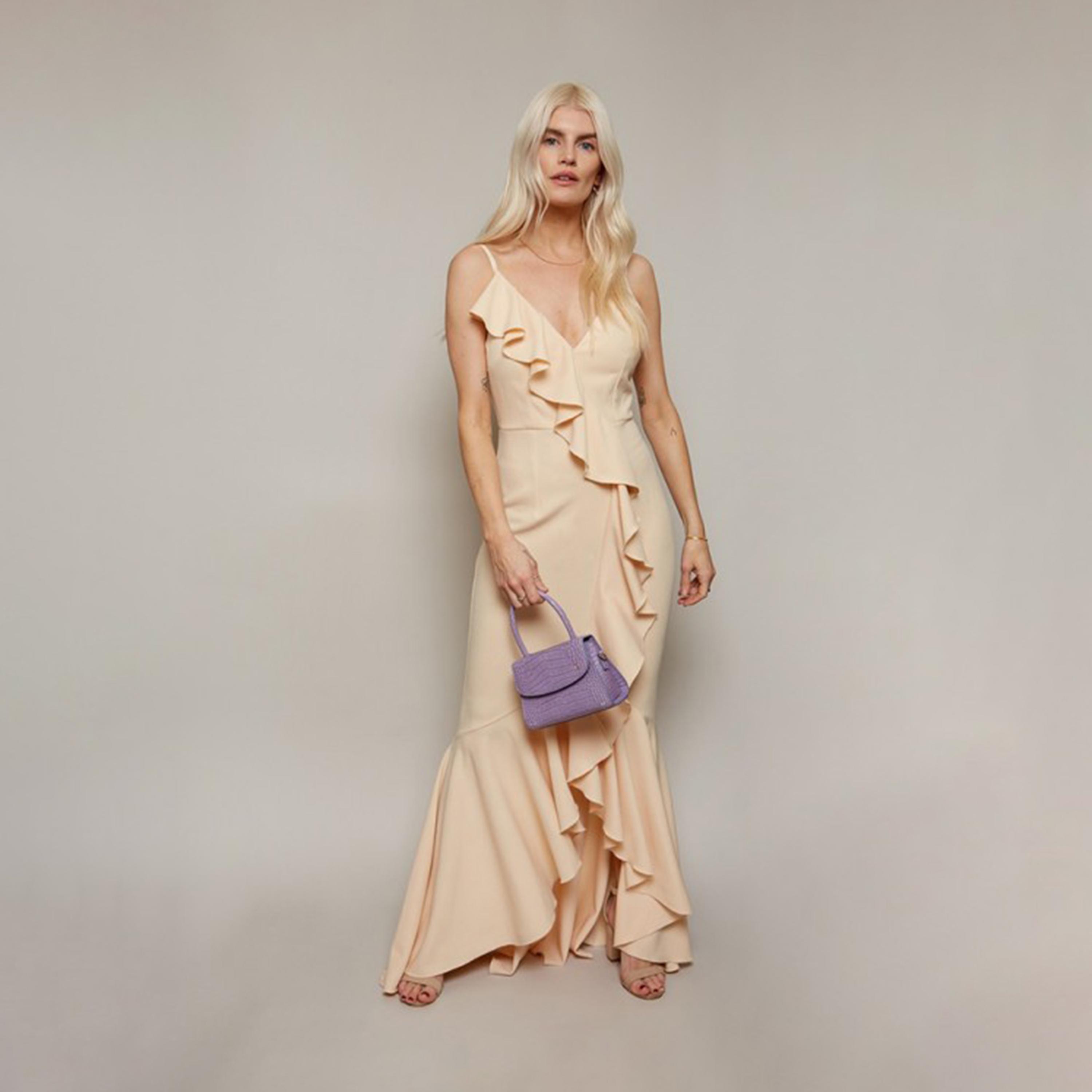 فستان ماكسي بحمالات كتف وكشكشة باللون البيج من ليتل ميستريس -women-clothing-dresses-image-1