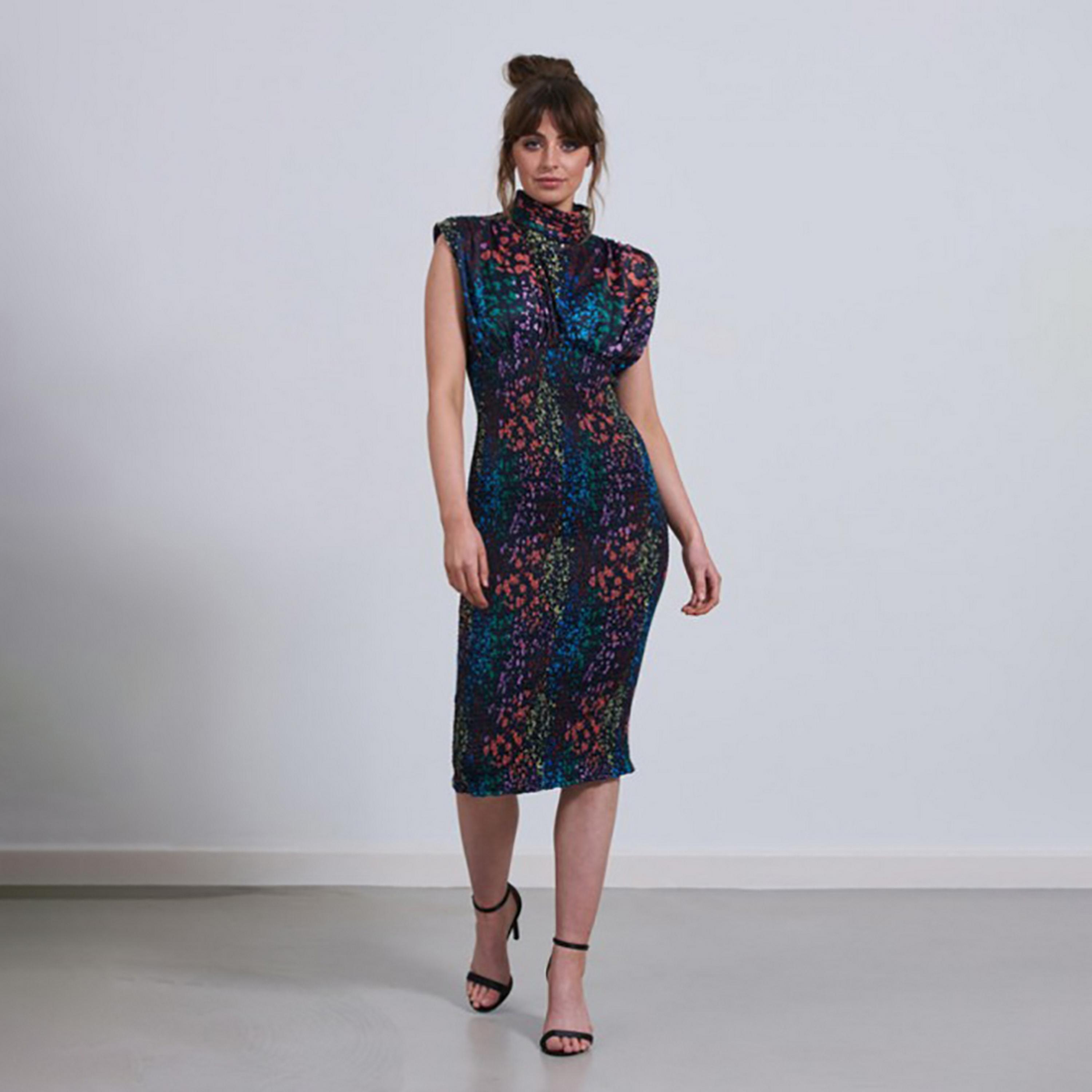 Little Mistress Black Printed Cap Sleeves Bodycon Midi Women's Dress-women-clothing-dresses-image-1
