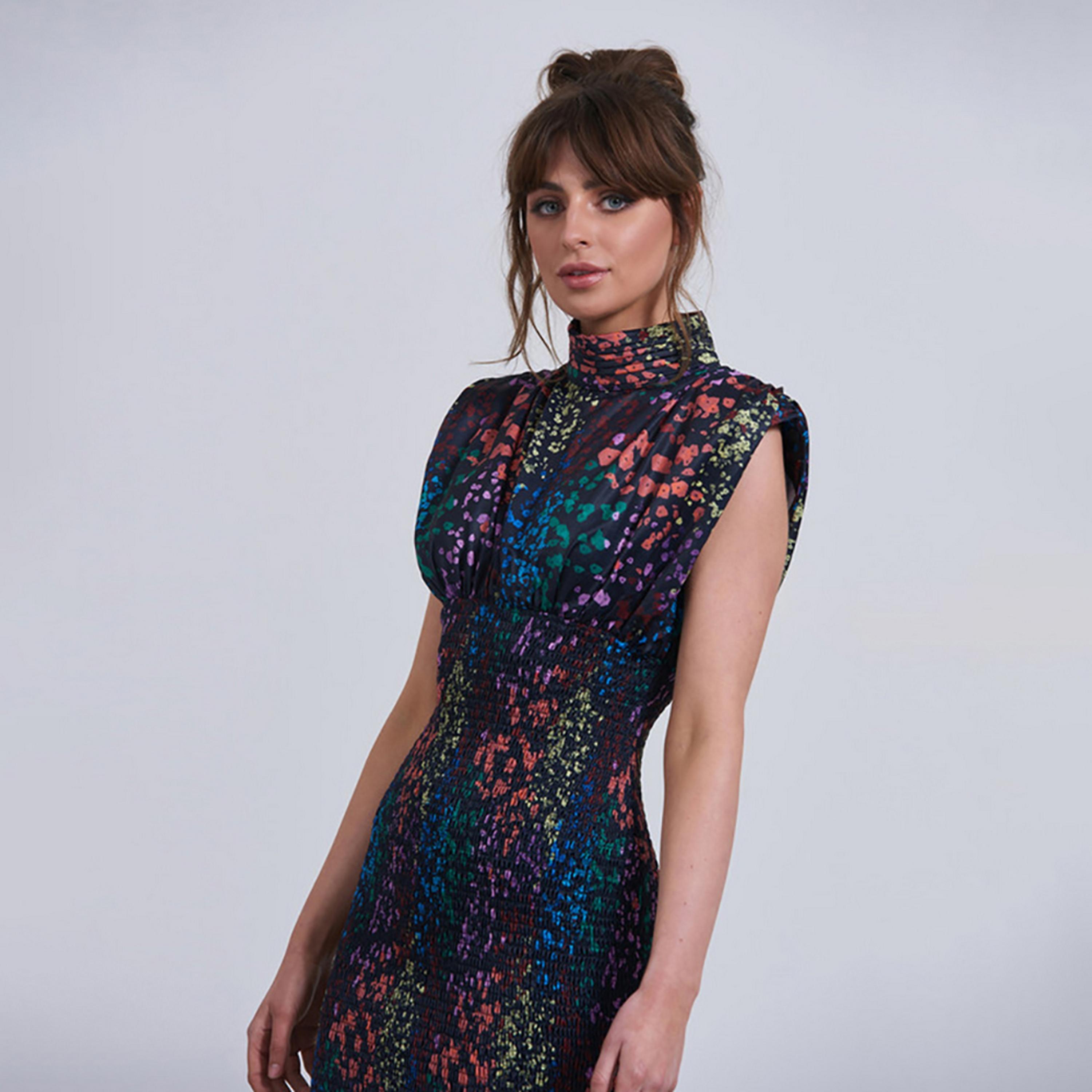 Little Mistress Black Printed Cap Sleeves Bodycon Midi Women's Dress-women-clothing-dresses-image-2
