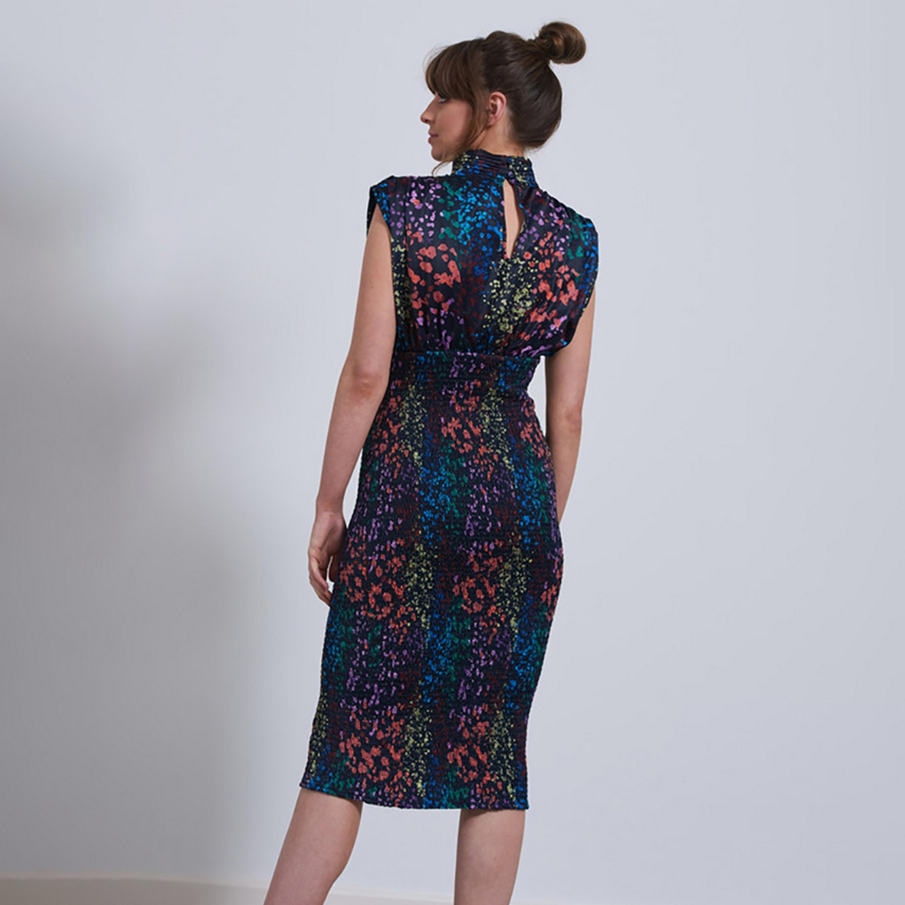 Little Mistress Black Printed Cap Sleeves Bodycon Midi Women's Dress-women-clothing-dresses-image-4