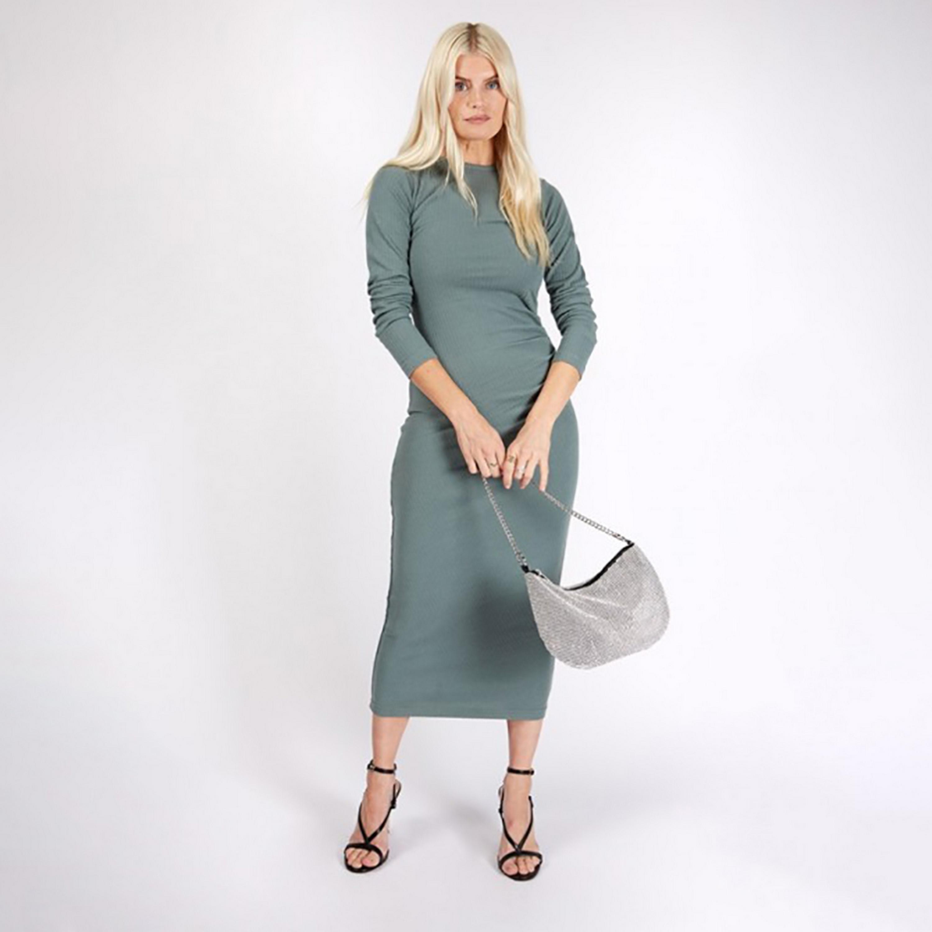 Little Mistress Green Plain Bodycon Midi Women's Dress-women-clothing-dresses-image-1