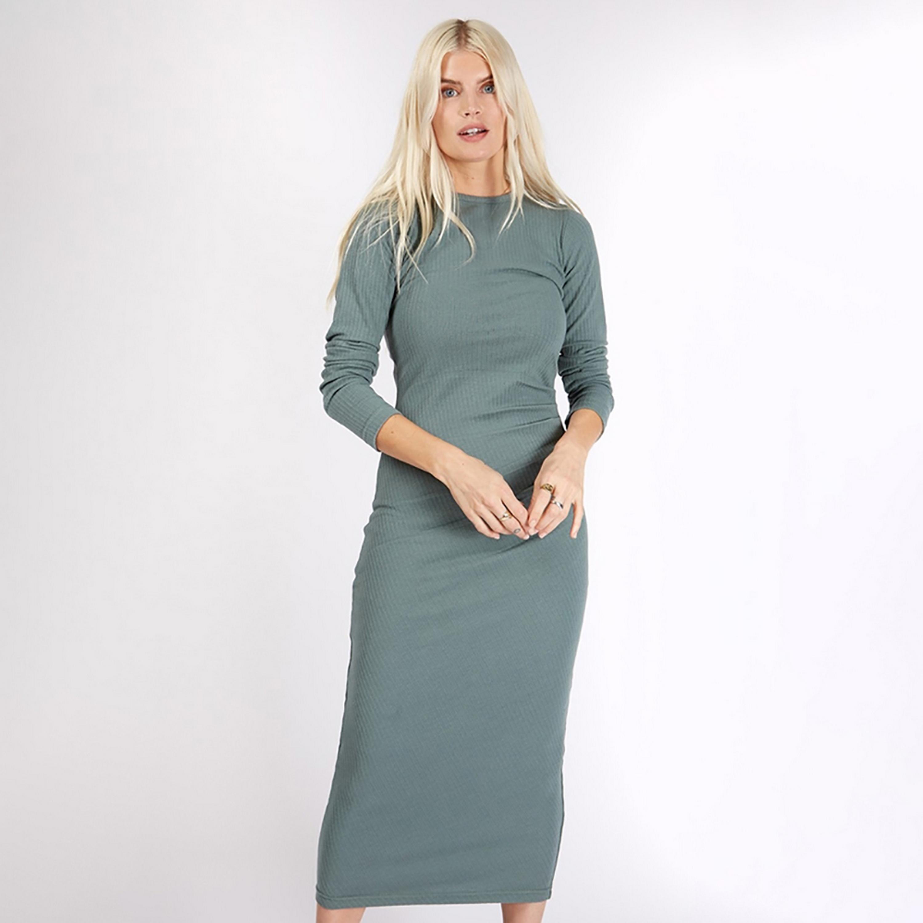 Little Mistress Green Plain Bodycon Midi Women's Dress-women-clothing-dresses-image-2