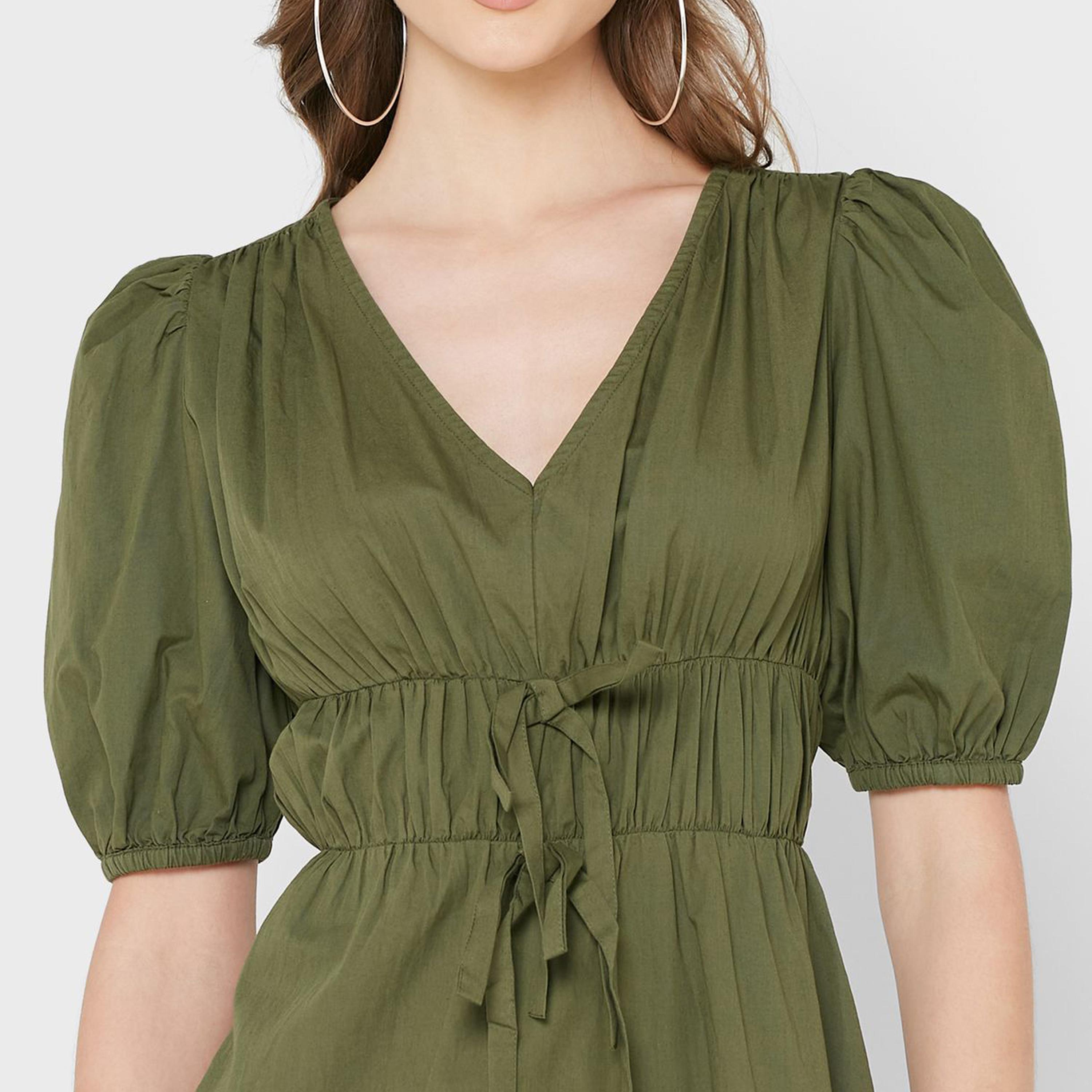 ليتل مسترس- فستان بشكل A ياقة على شكل V متوسط الطول أكمام قصيرة-women-clothing-dresses-image-3
