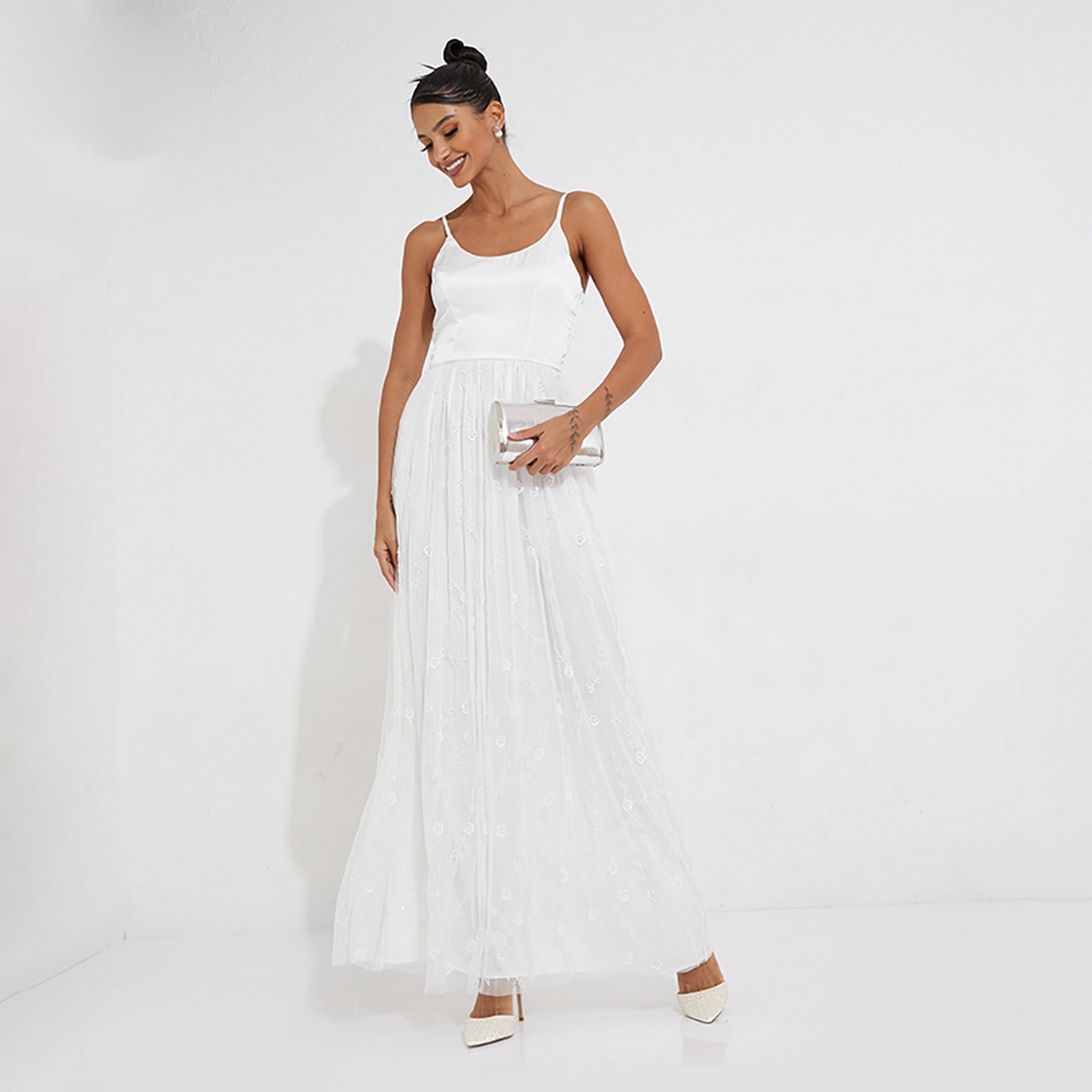 Little Mistress White Sequins Shoulder Straps Bridal Maxi Women's Dress-women-clothing-dresses-image-1