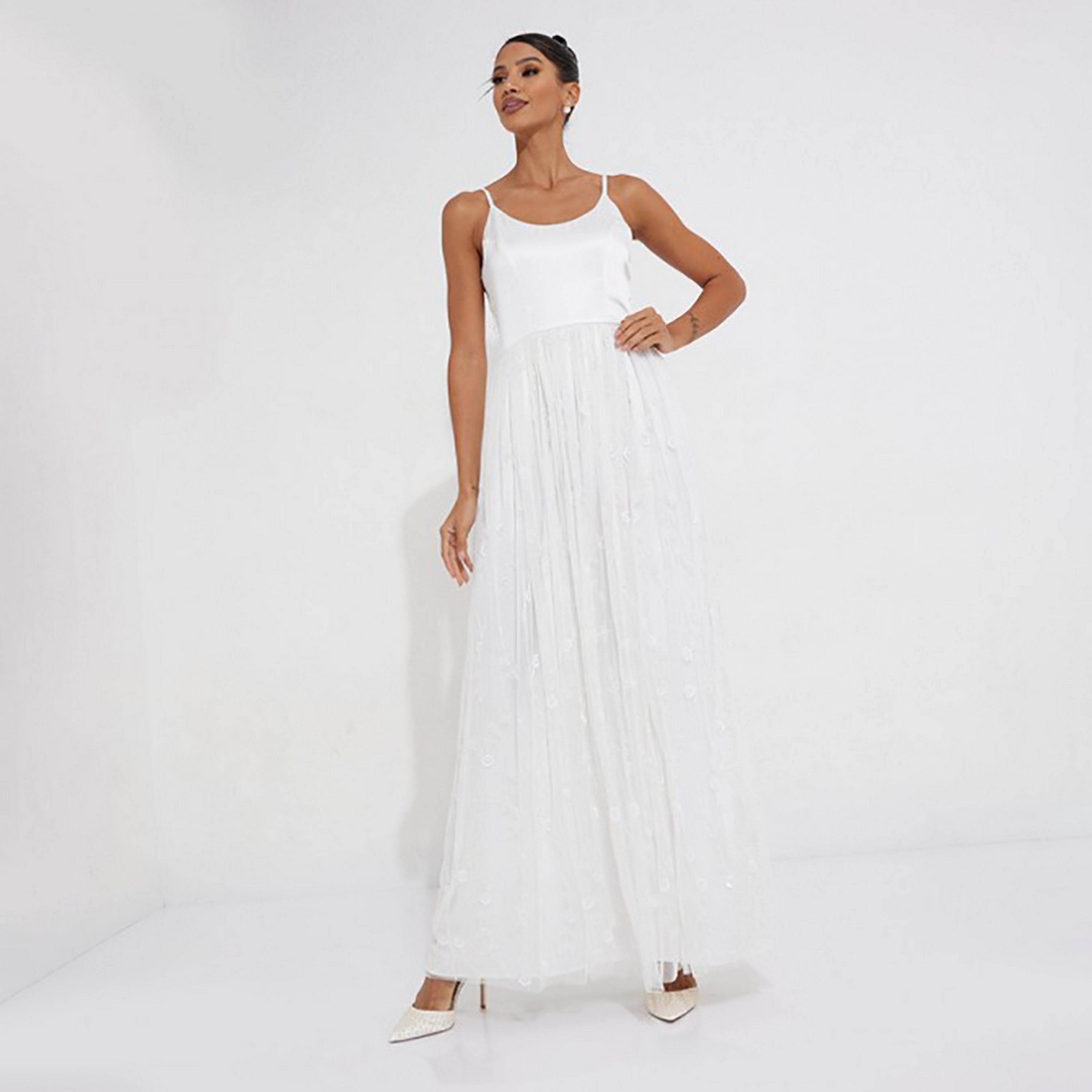 Little Mistress White Sequins Shoulder Straps Bridal Maxi Women's Dress-women-clothing-dresses-image-3
