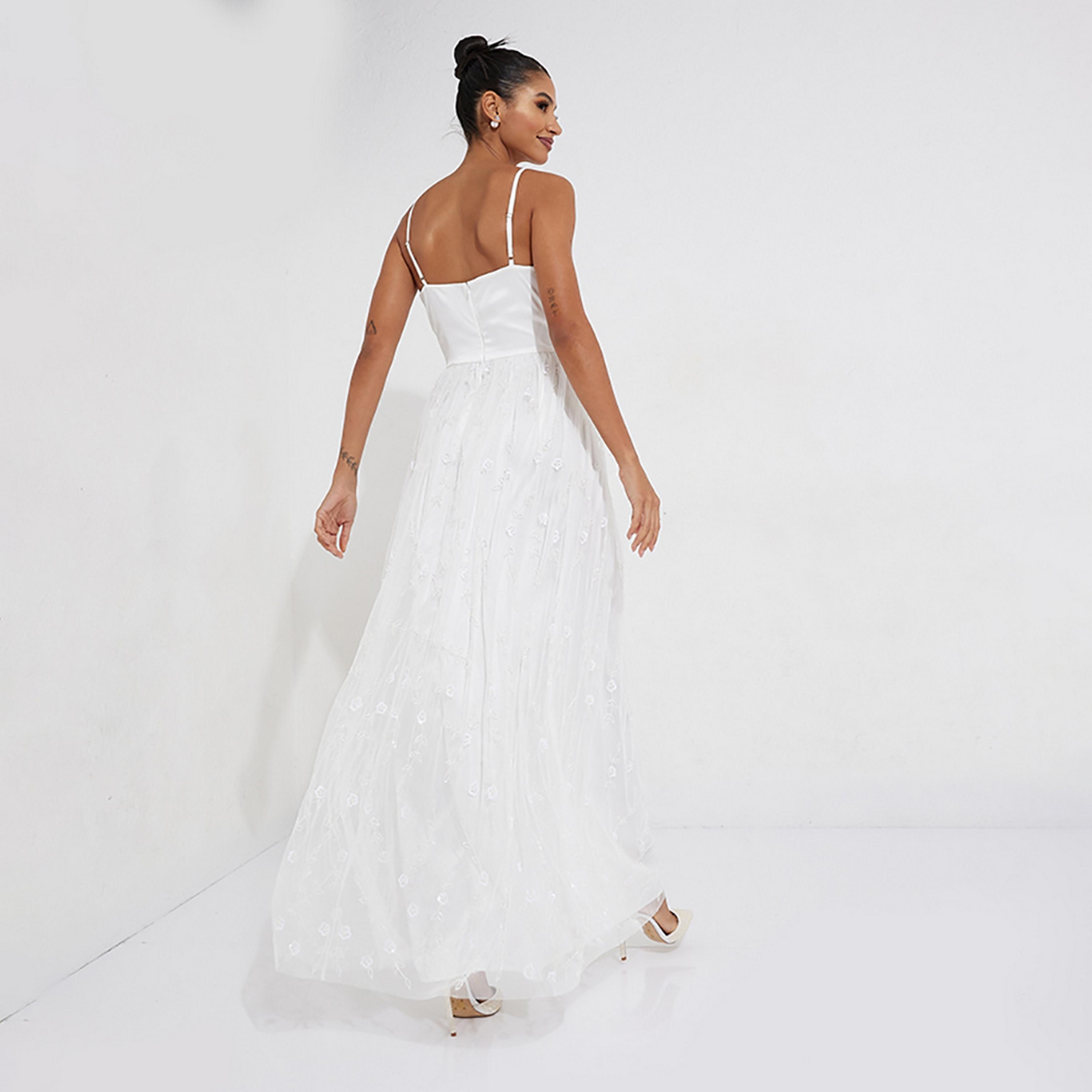 Little Mistress White Sequins Shoulder Straps Bridal Maxi Women's Dress-women-clothing-dresses-image-4