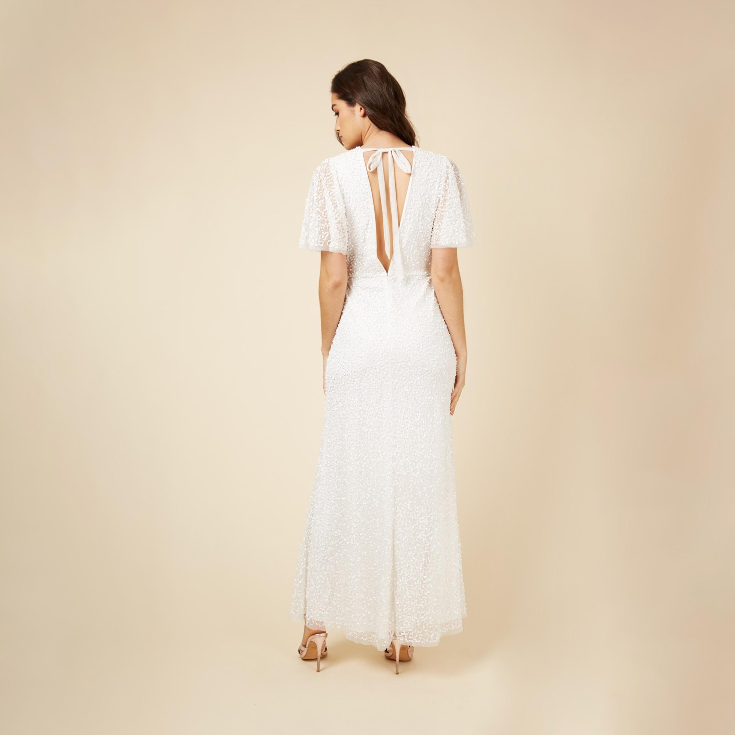 Little Mistress Sequins V-neck A-line Maxi Dress with Short Sleeves-women-clothing-dresses-image-4