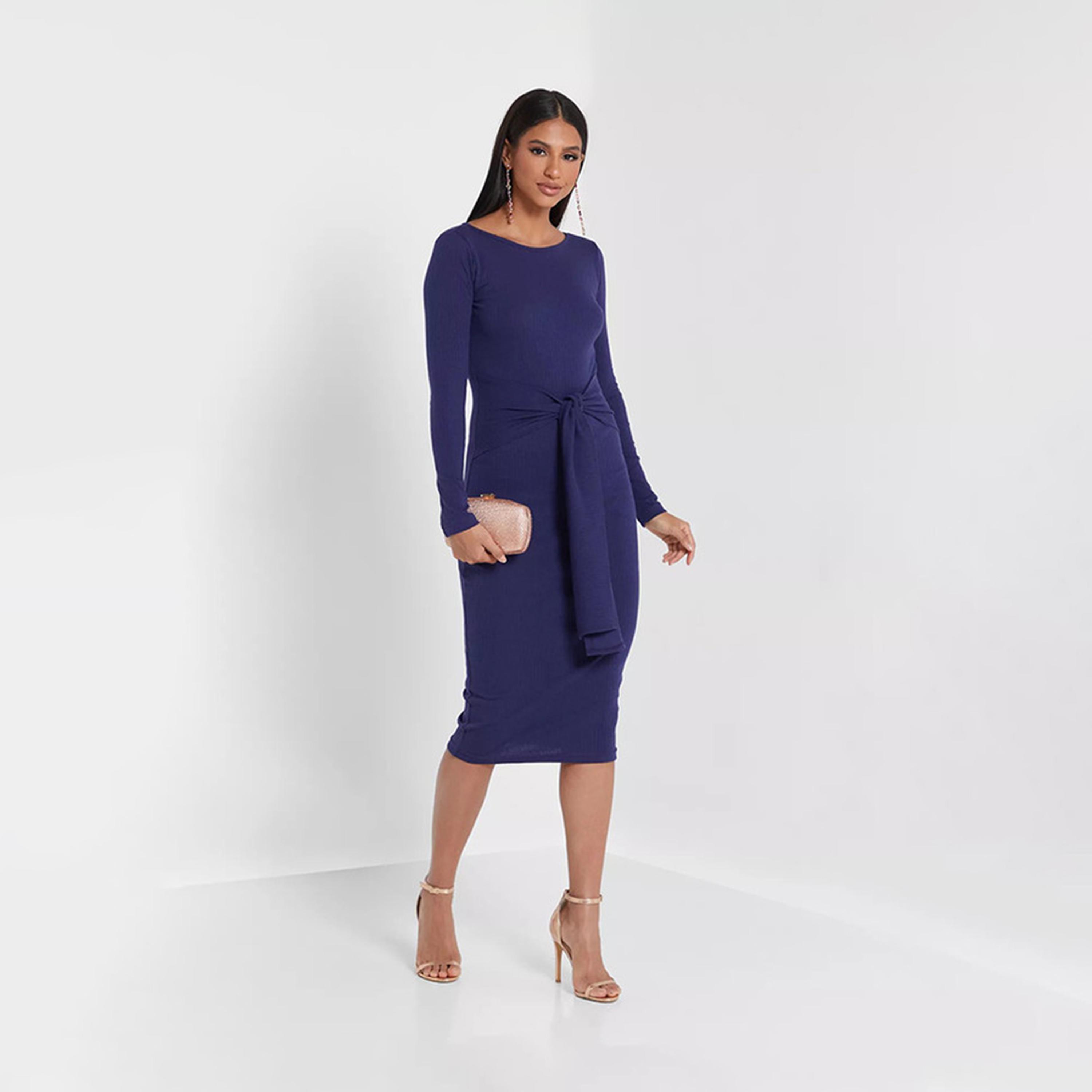 Little Mistress Navy Blue Bodycon Midi Dress-women-clothing-dresses-image-2