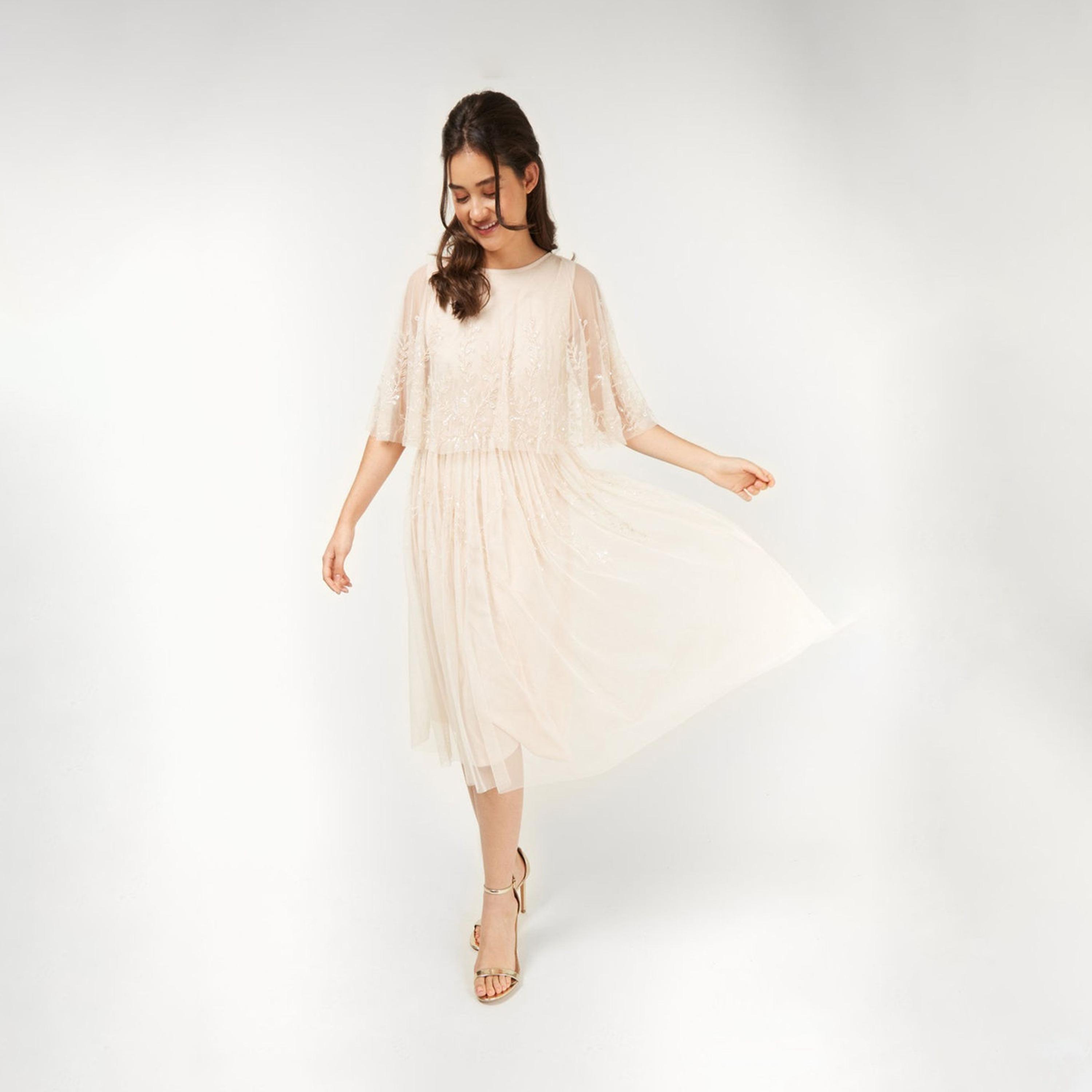 ليتل مسترس-  فستان مخطط بشكل A متوسط الطول ياقة مستديرة-women-clothing-dresses-image-1