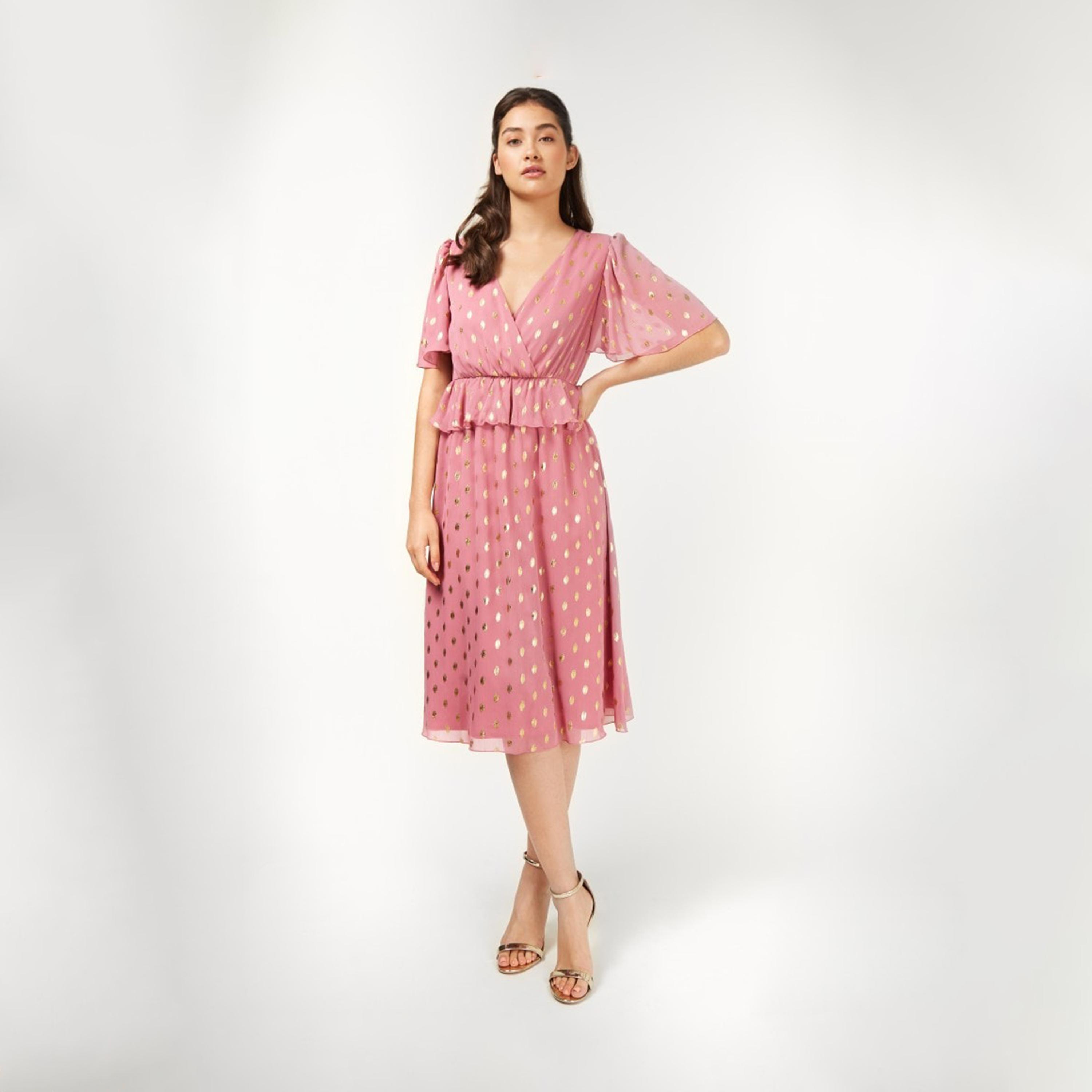 ليتل مسترس- فستان منقط  بشكل A متوسط الطول ياقة على شكل V منقط-women-clothing-dresses-image-1