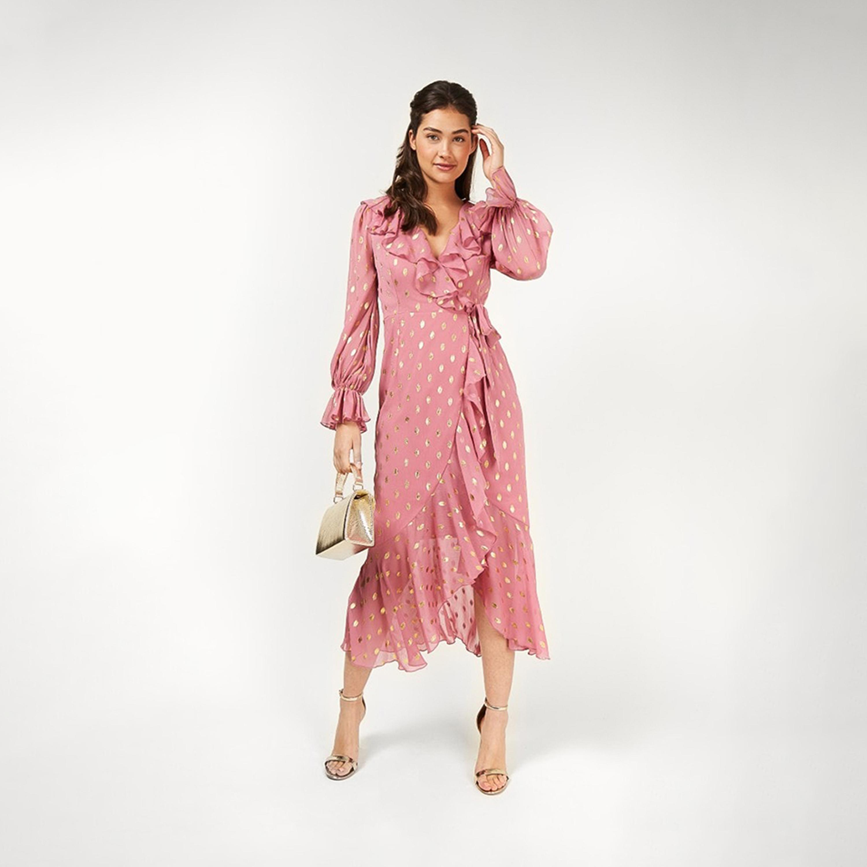 ليتل مسترس- فستان منقط  بشكل A متوسط الطول ياقة على شكل V منقط-women-clothing-dresses-image-2