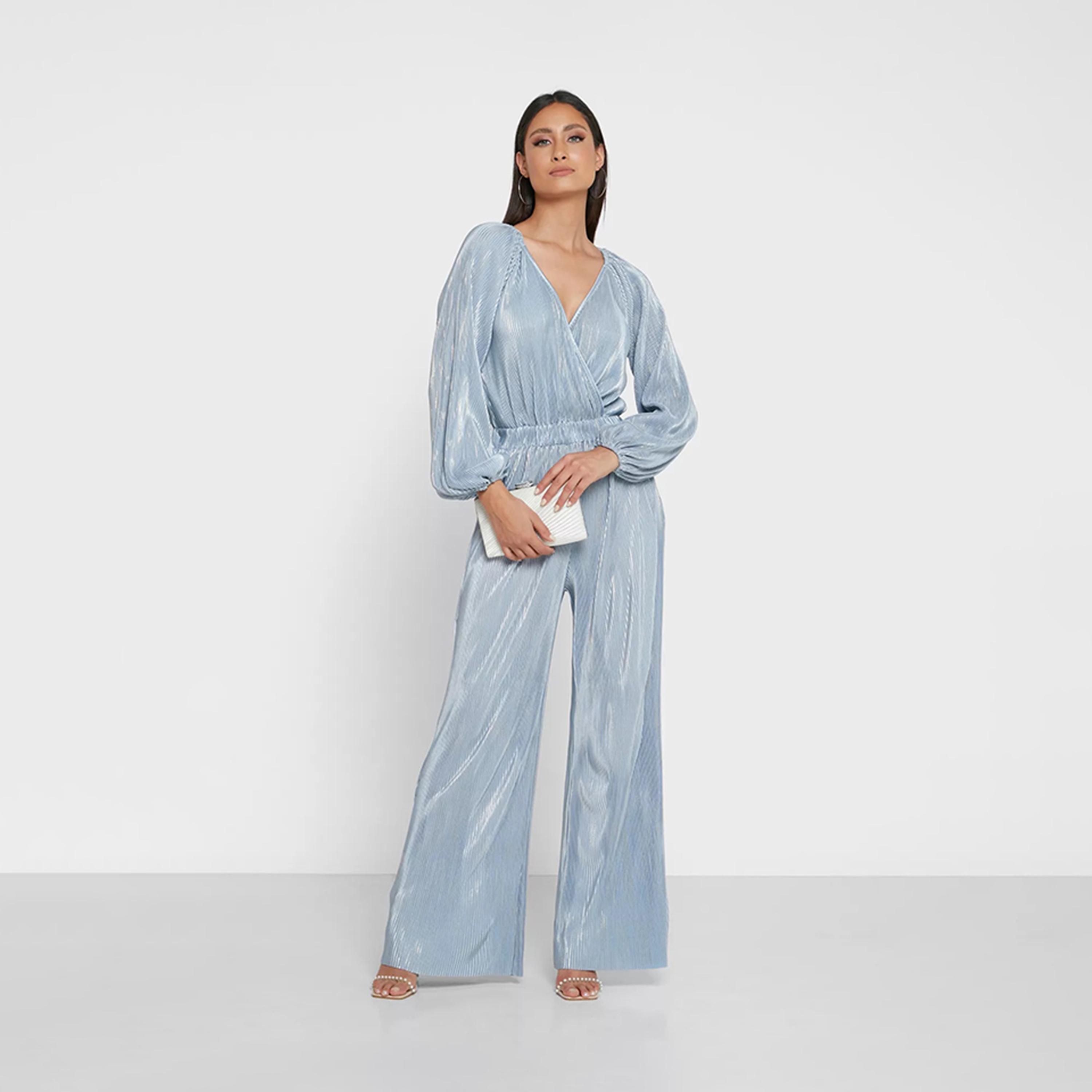 جمبسوت ذو تكسثرد بياقة على شكل فى مع أكمام طويلة من ليتل ميستريس ساتان-women-clothing-jumpsuits-image-2