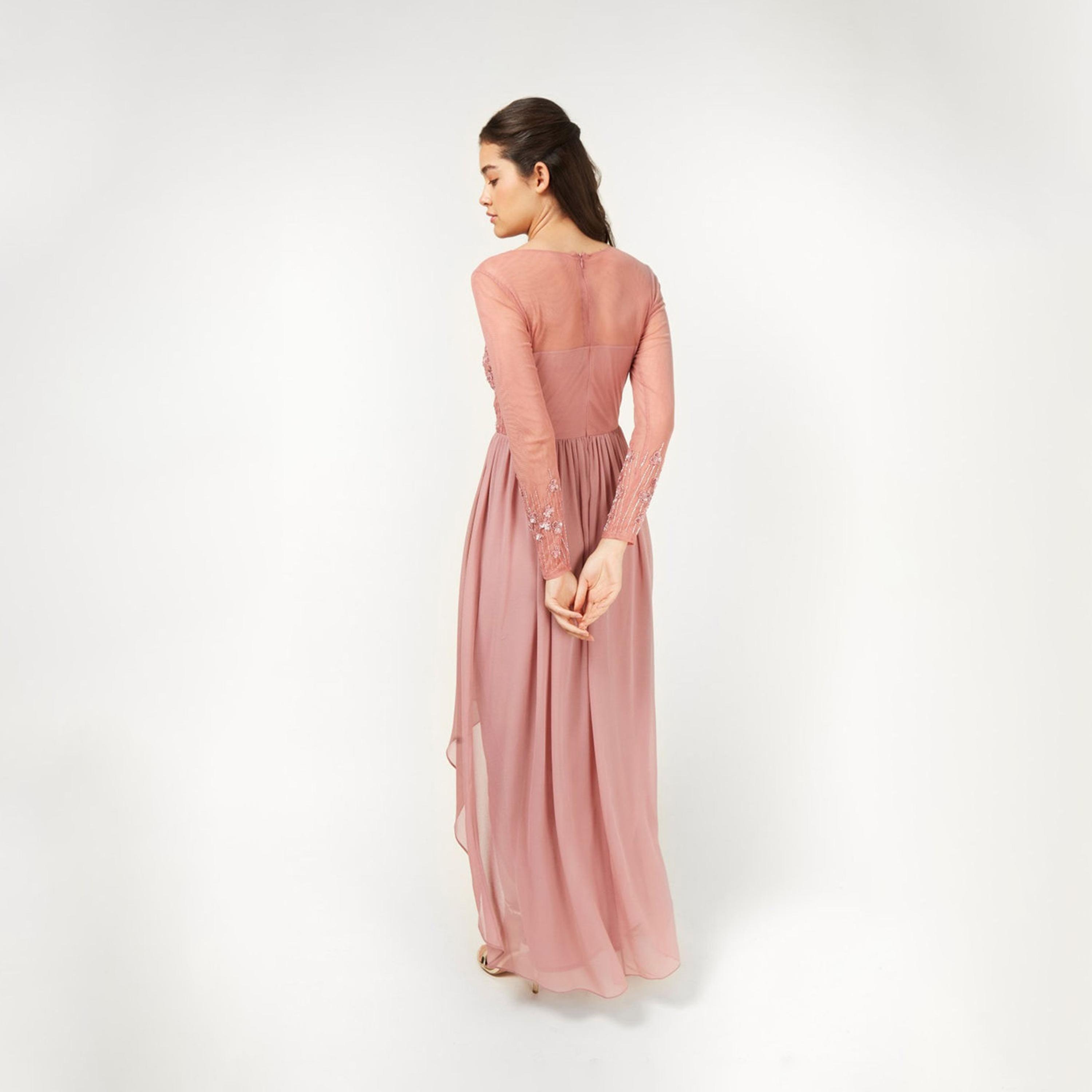 ليتل مسترس- فستان ماكسي غير متماثل ياقة على شكل V أكمام طويلة-women-clothing-dresses-image-2