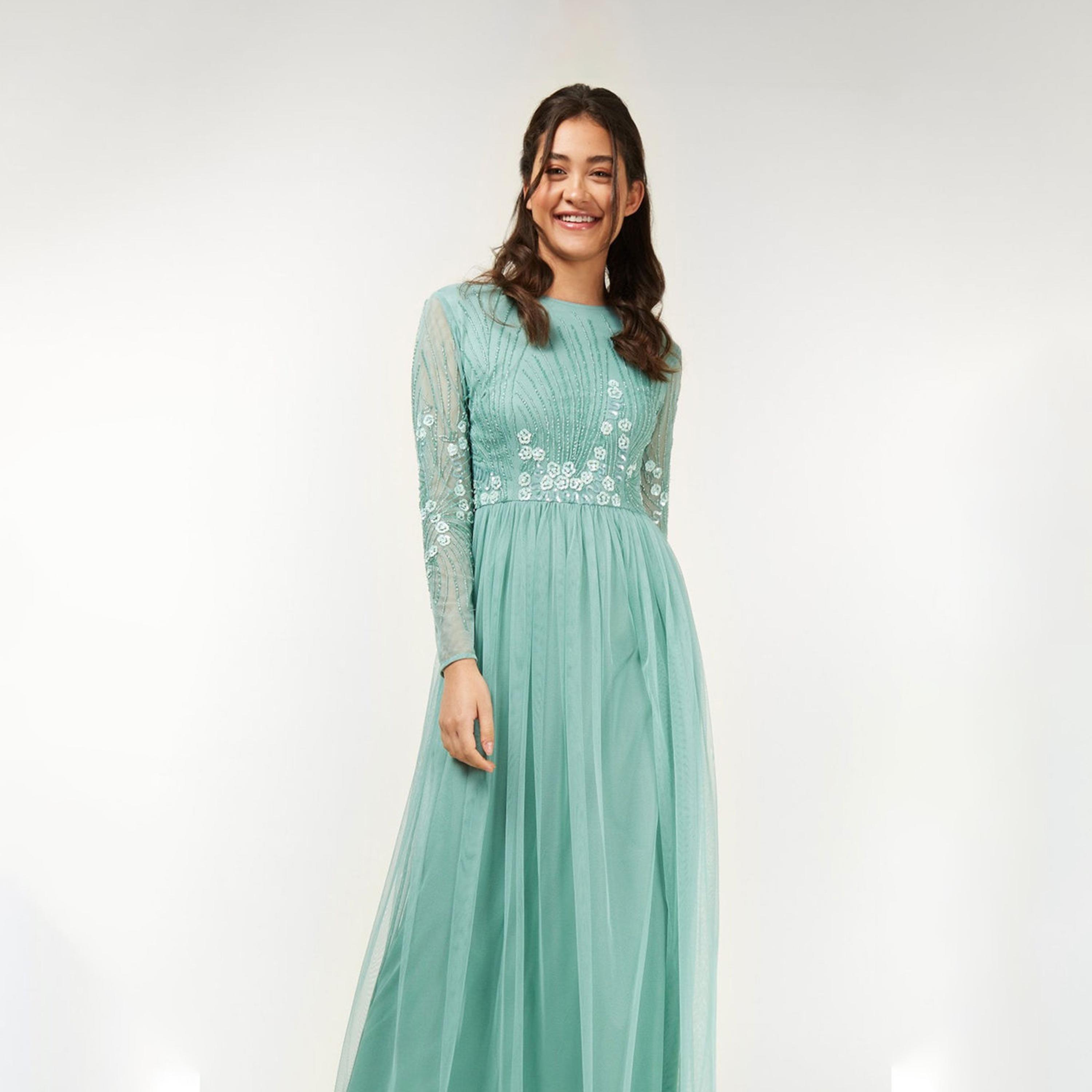 ليتل مسترس- فستان ماكسي بشكل A ياقة دائرية أكمام طويلة-women-clothing-dresses-image-1