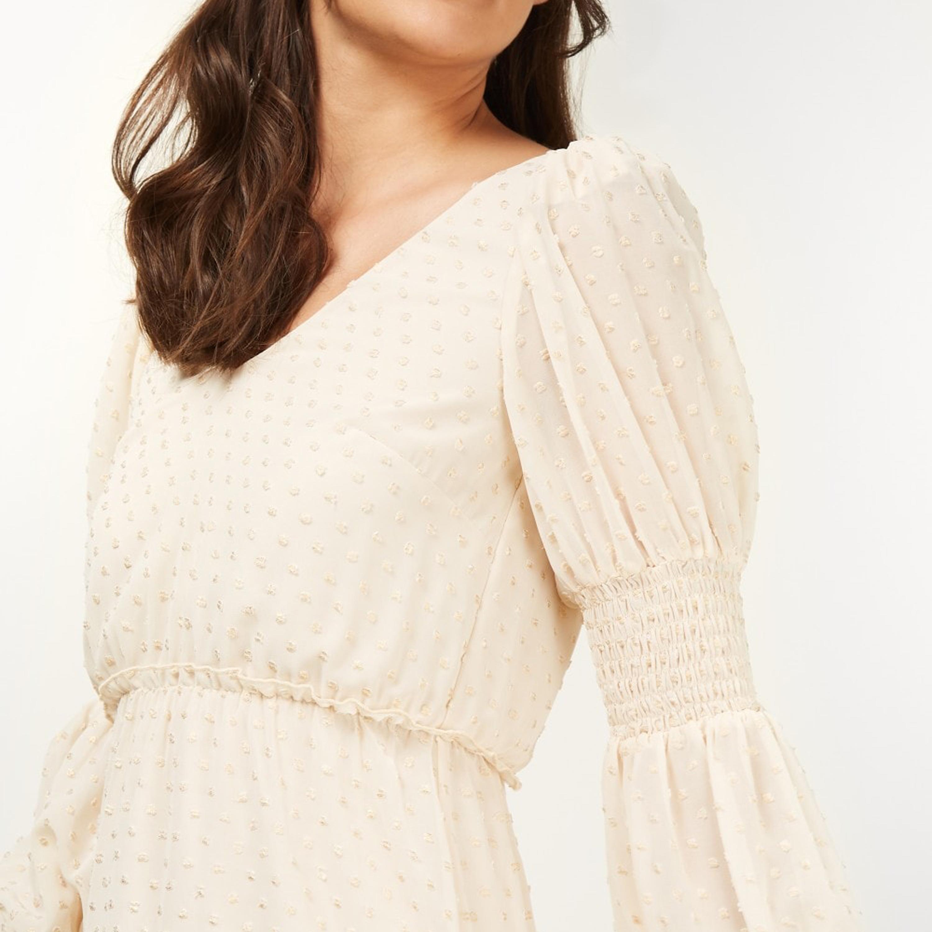 ليتل مسترس- فستان منقط  بشكل A ياقة على شكل V متوسط الطول أكمام طويلة-women-clothing-dresses-image-2
