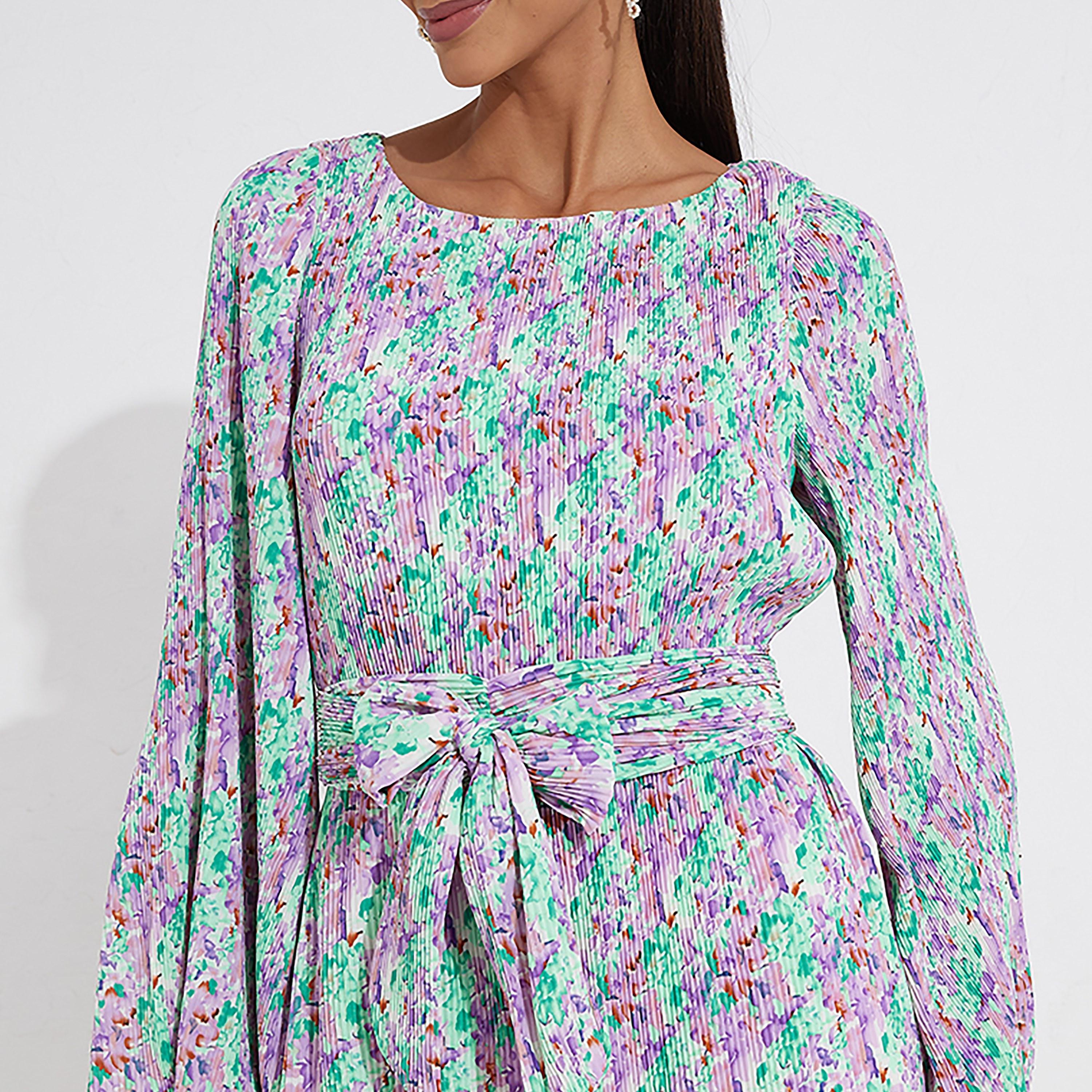 Little Mistress Multicolour Printed Flared Sleeves Fit and Flared Midi Women's Dress-women-clothing-dresses-image-2