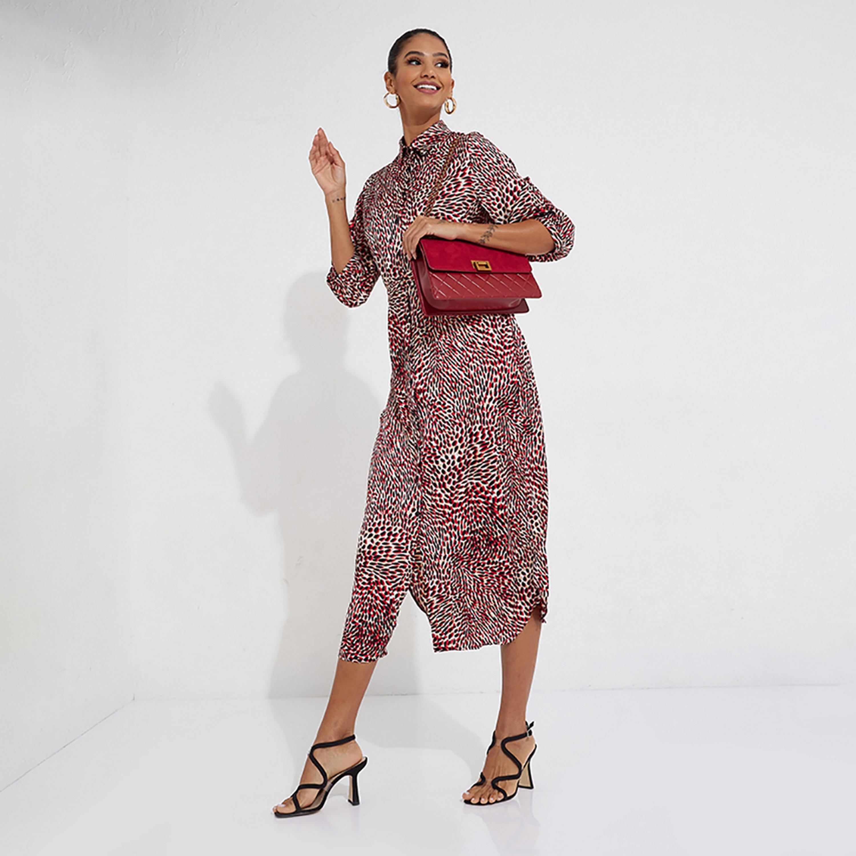 Little Mistress Multicolour Printed Collared Shirt Midi Women's Dress-women-clothing-dresses-image-1