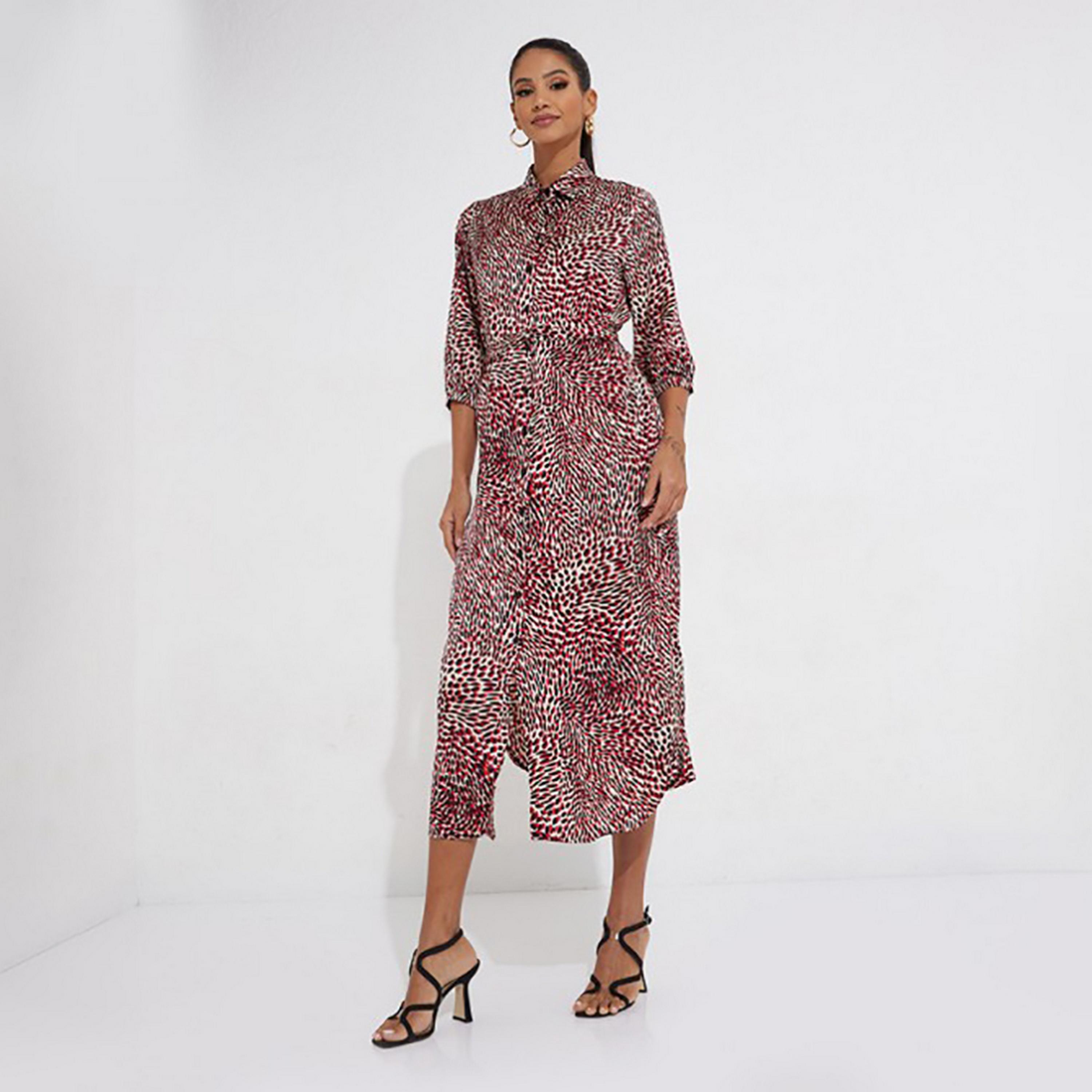 Little Mistress Multicolour Printed Collared Shirt Midi Women's Dress-women-clothing-dresses-image-3