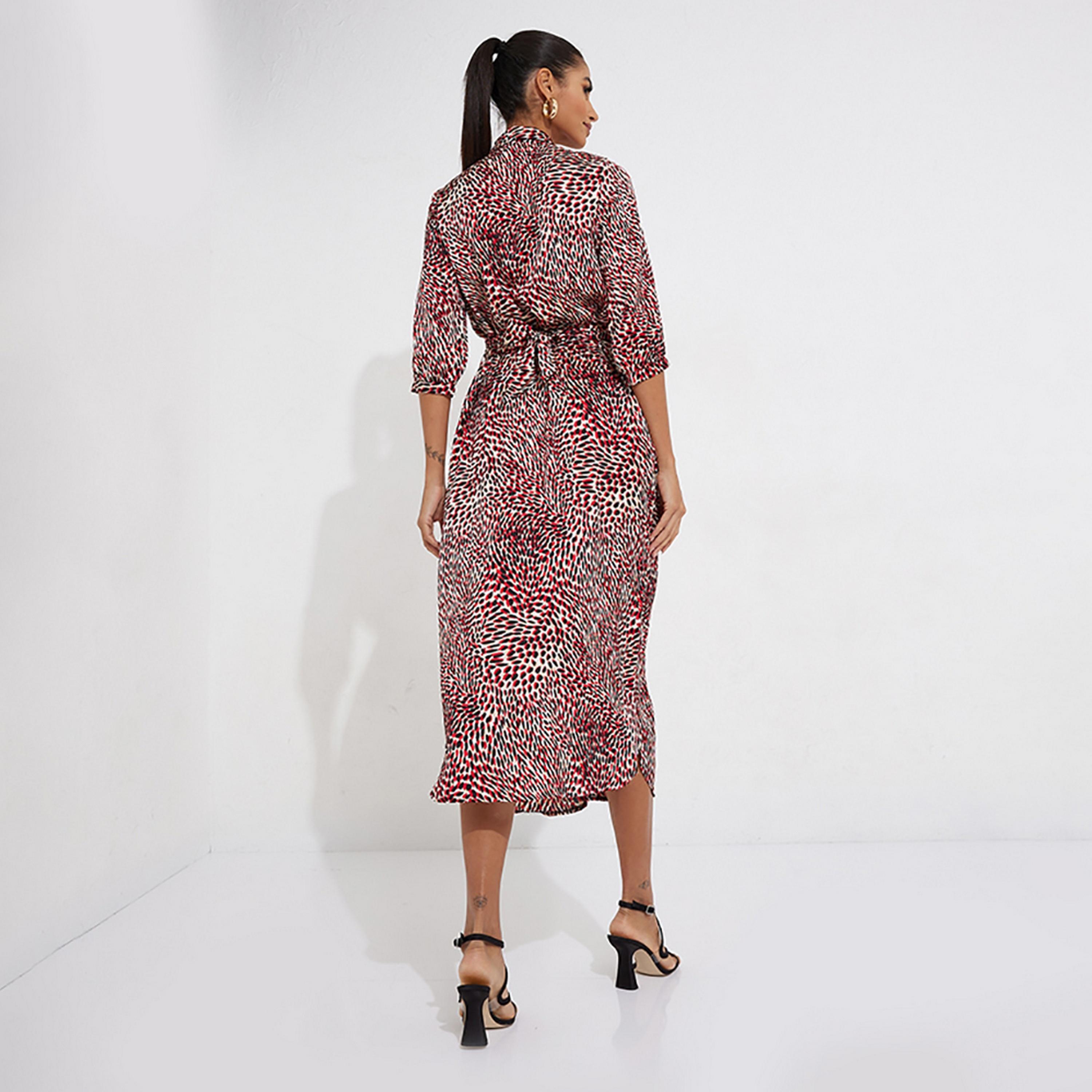 Little Mistress Multicolour Printed Collared Shirt Midi Women's Dress-women-clothing-dresses-image-4