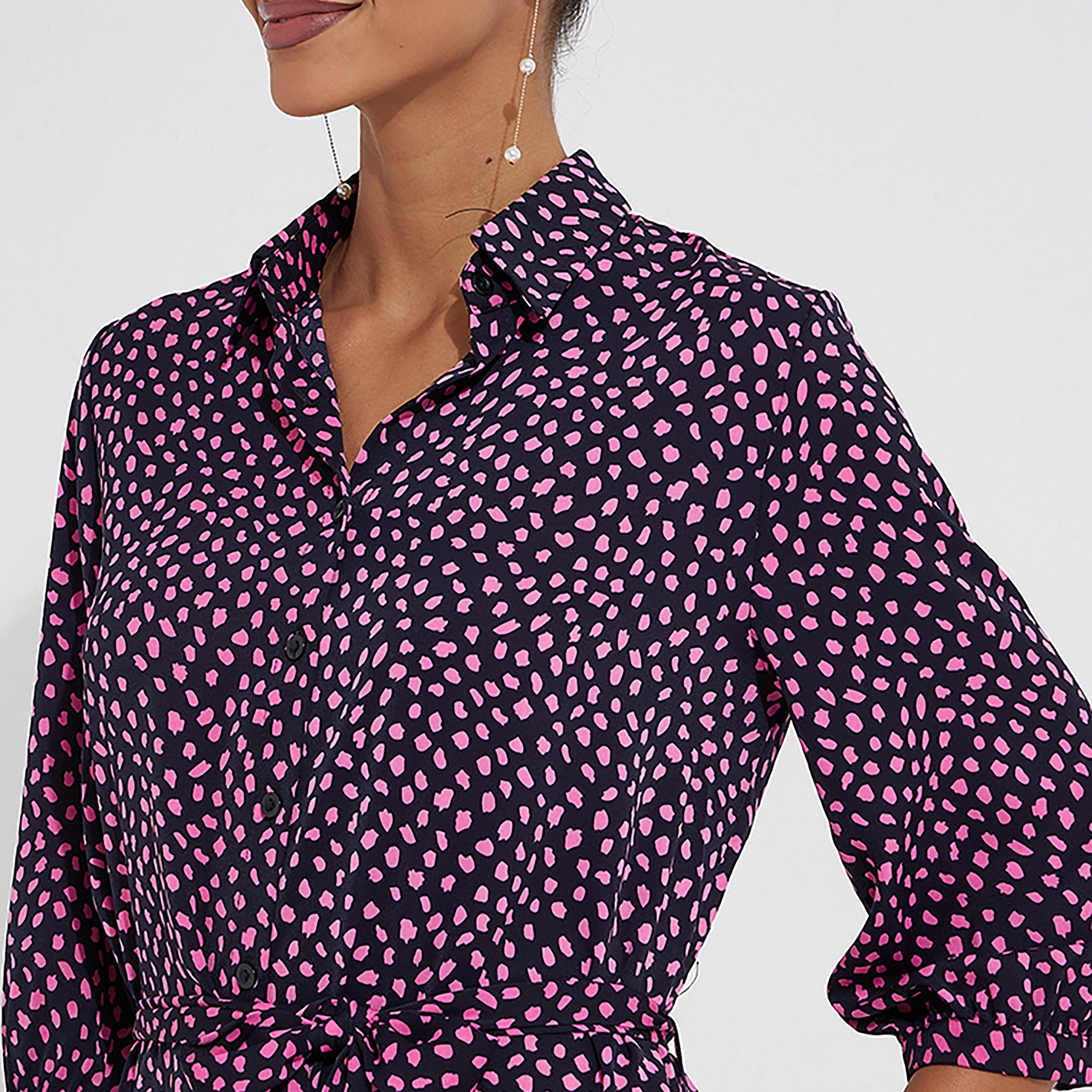 Little Mistress Multicolour Printed Collared Shirt Midi Women's Dress-women-clothing-dresses-image-2