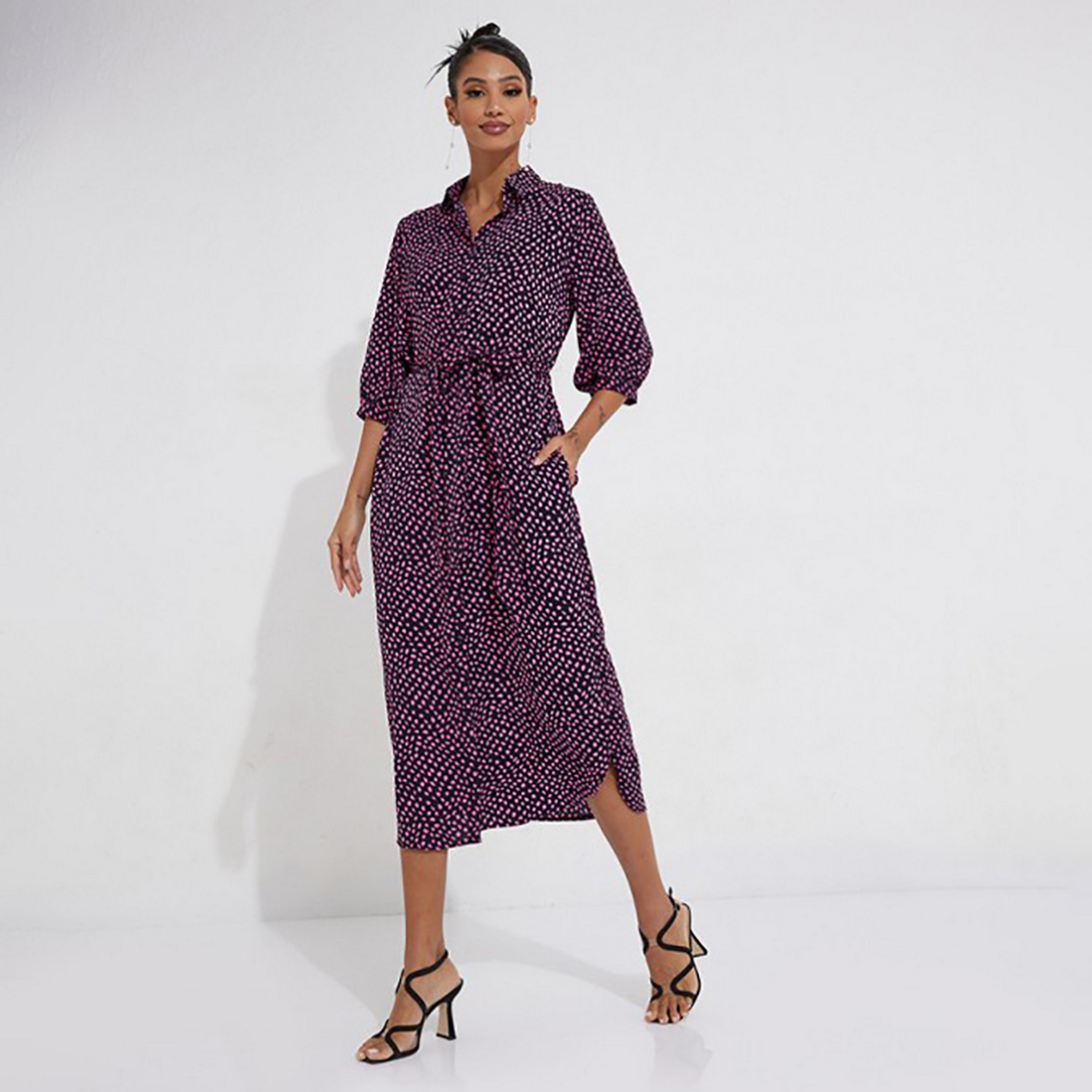 Little Mistress Multicolour Printed Collared Shirt Midi Women's Dress-women-clothing-dresses-image-3