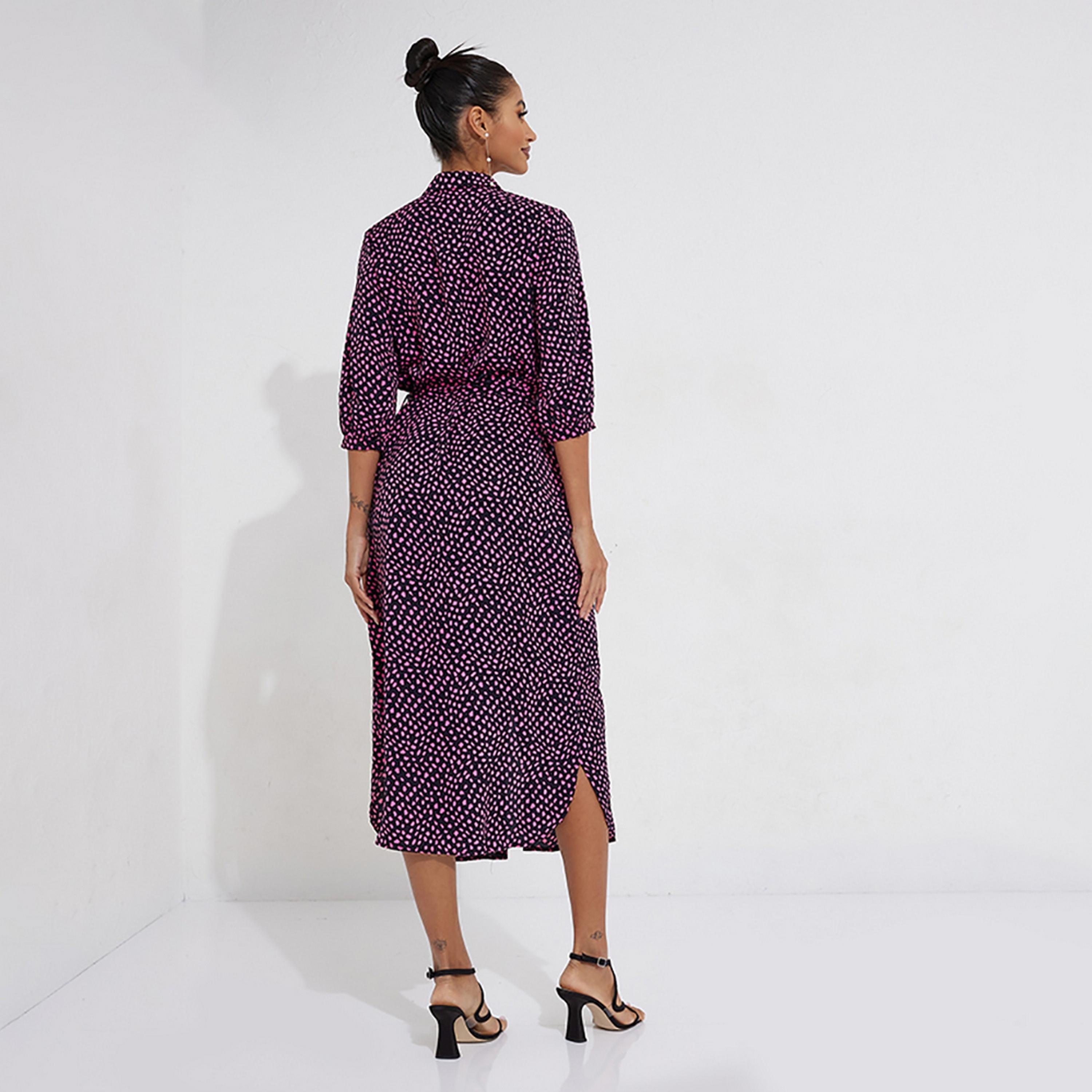 Little Mistress Multicolour Printed Collared Shirt Midi Women's Dress-women-clothing-dresses-image-4