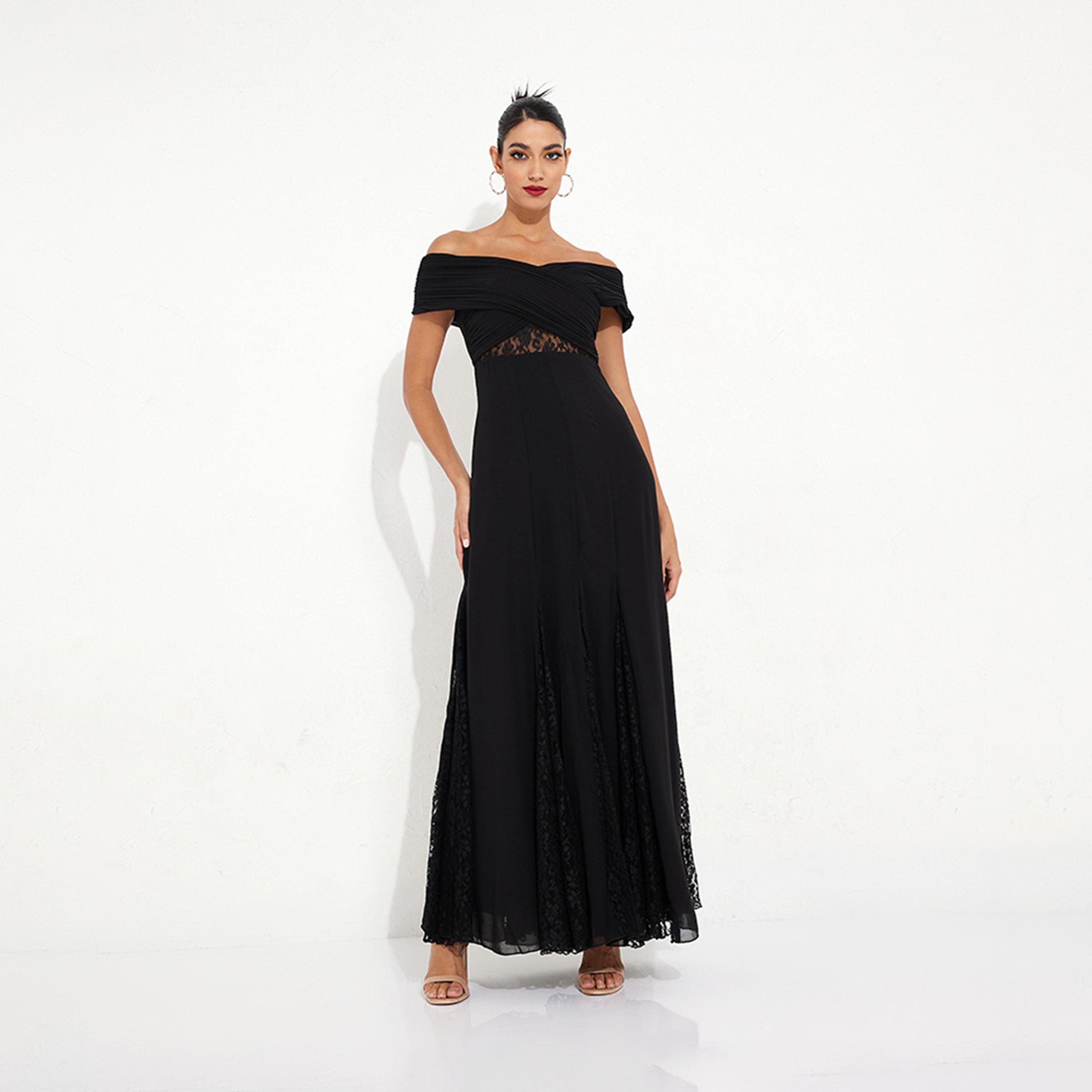 ليتل مسترس- فستان ماكسي دانتيل شكل A أكمام قصيرة-women-clothing-dresses-image-1