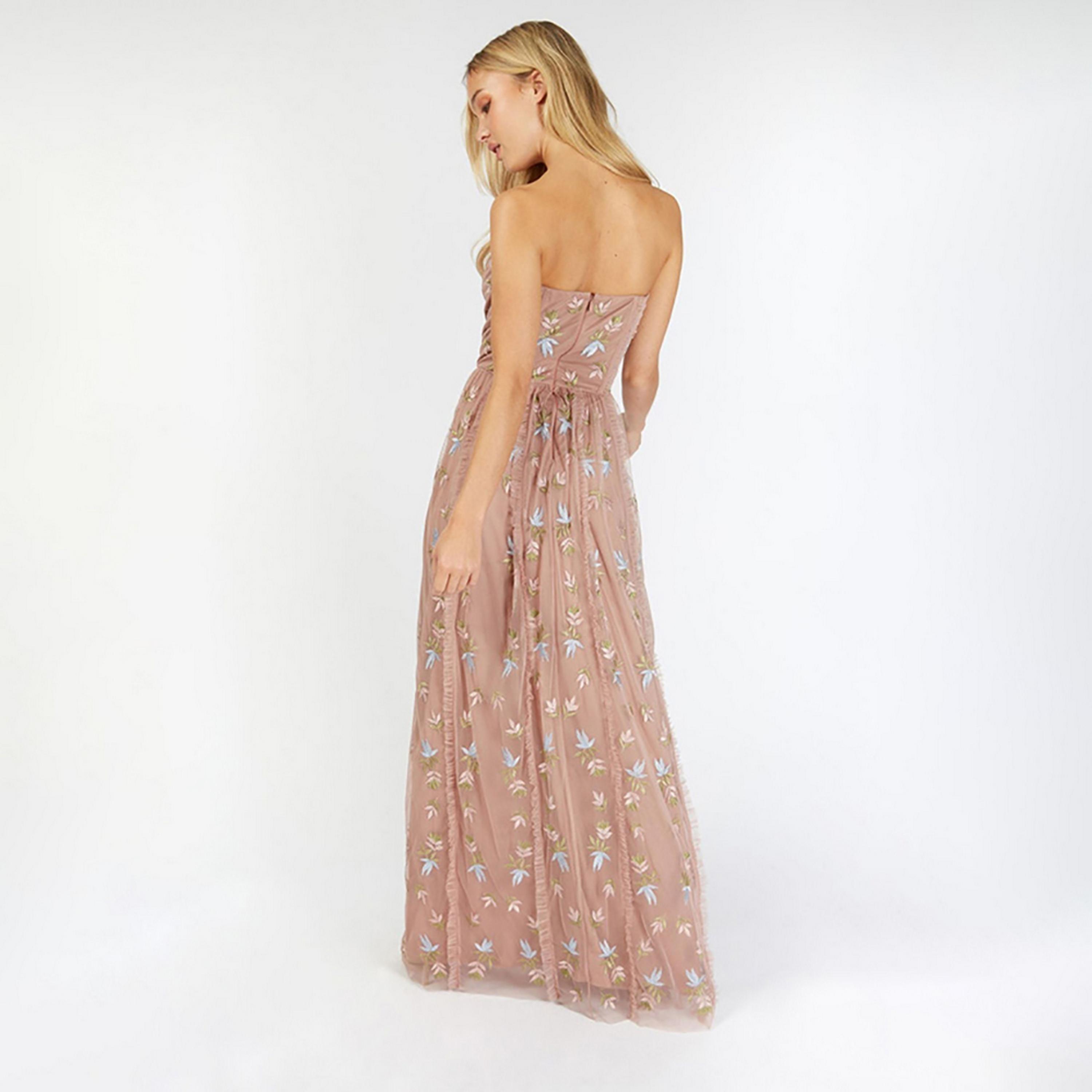 Little Mistress Brown Embroidered Off Shoulder Fit and Flared Maxi Women's Dress-women-clothing-dresses-image-3