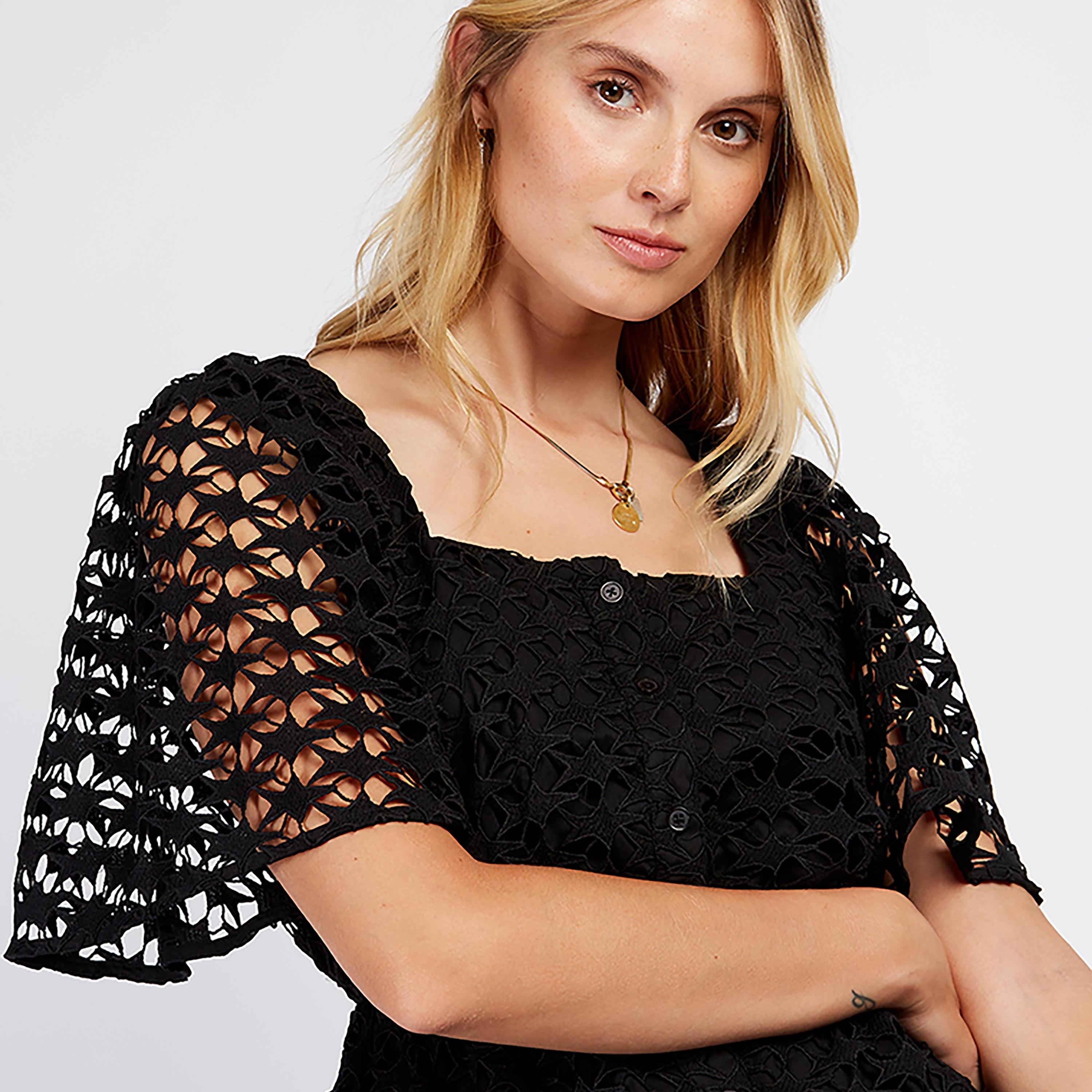 Little Mistress Black Lace Flared Sleeves Fit and Flared Midi Women's Dress-women-clothing-dresses-image-2