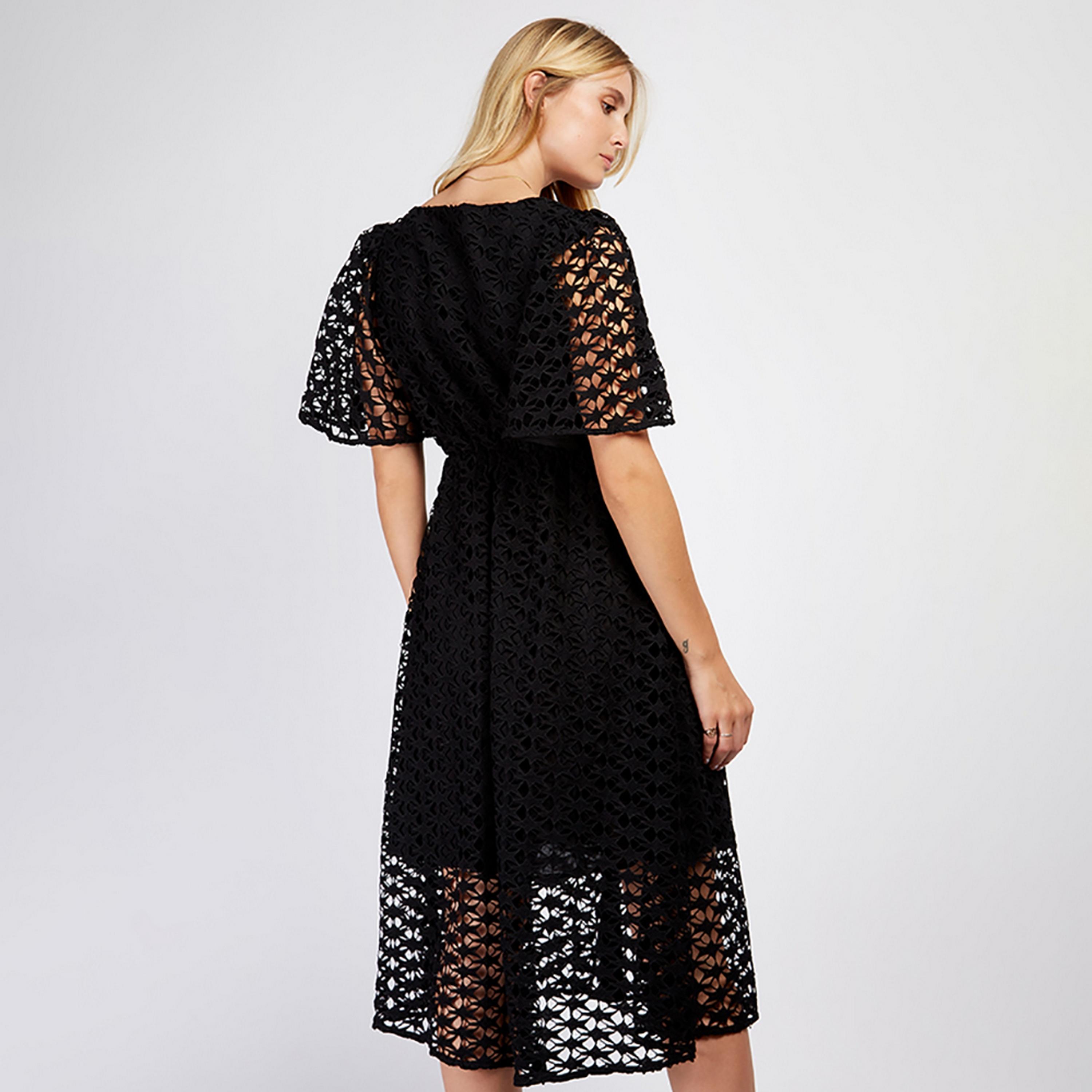 Little Mistress Black Lace Flared Sleeves Fit and Flared Midi Women's Dress-women-clothing-dresses-image-4