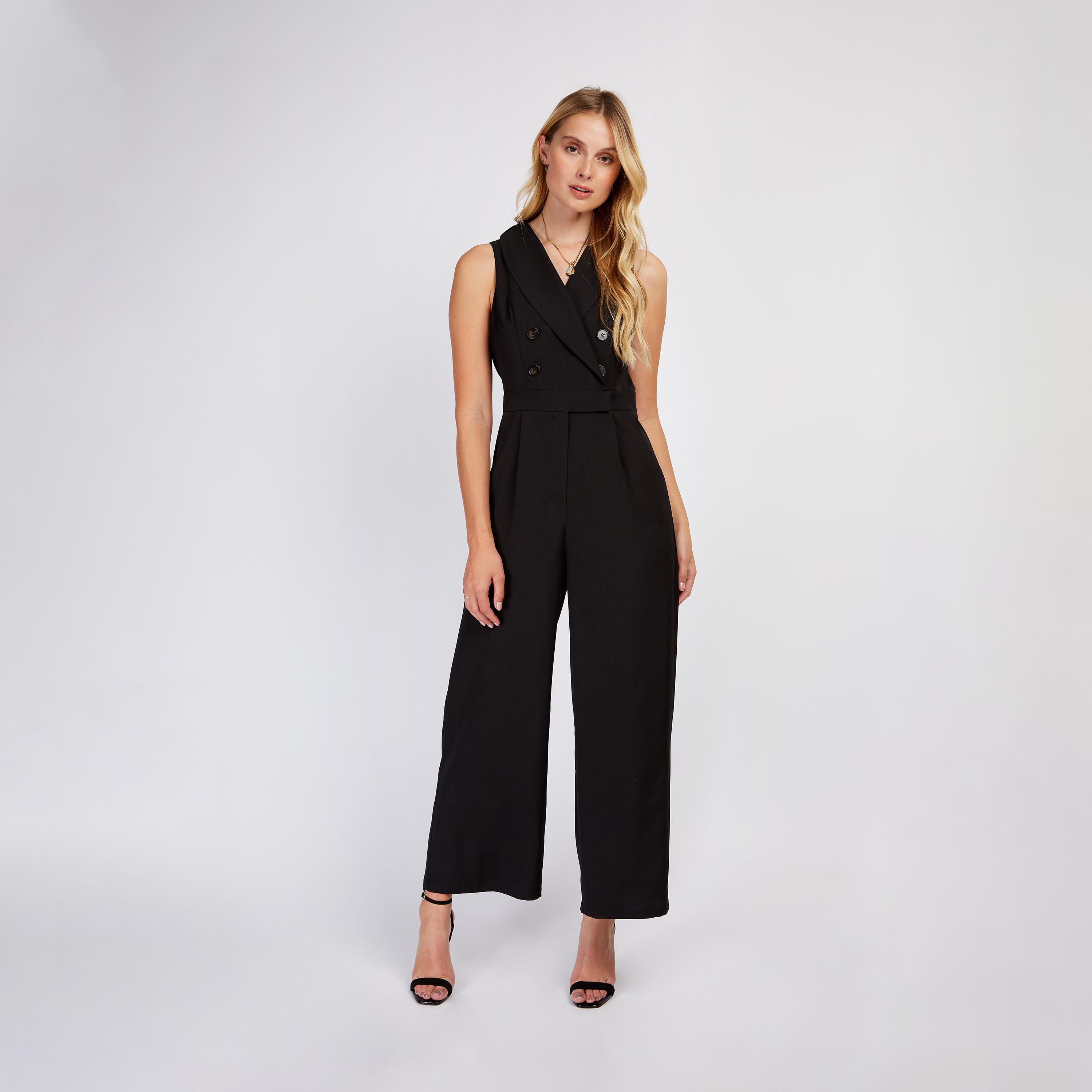 ليتل مسترس- جمبسوت ياقة على شكل V بدون أكمام-women-clothing-jumpsuits-image-1