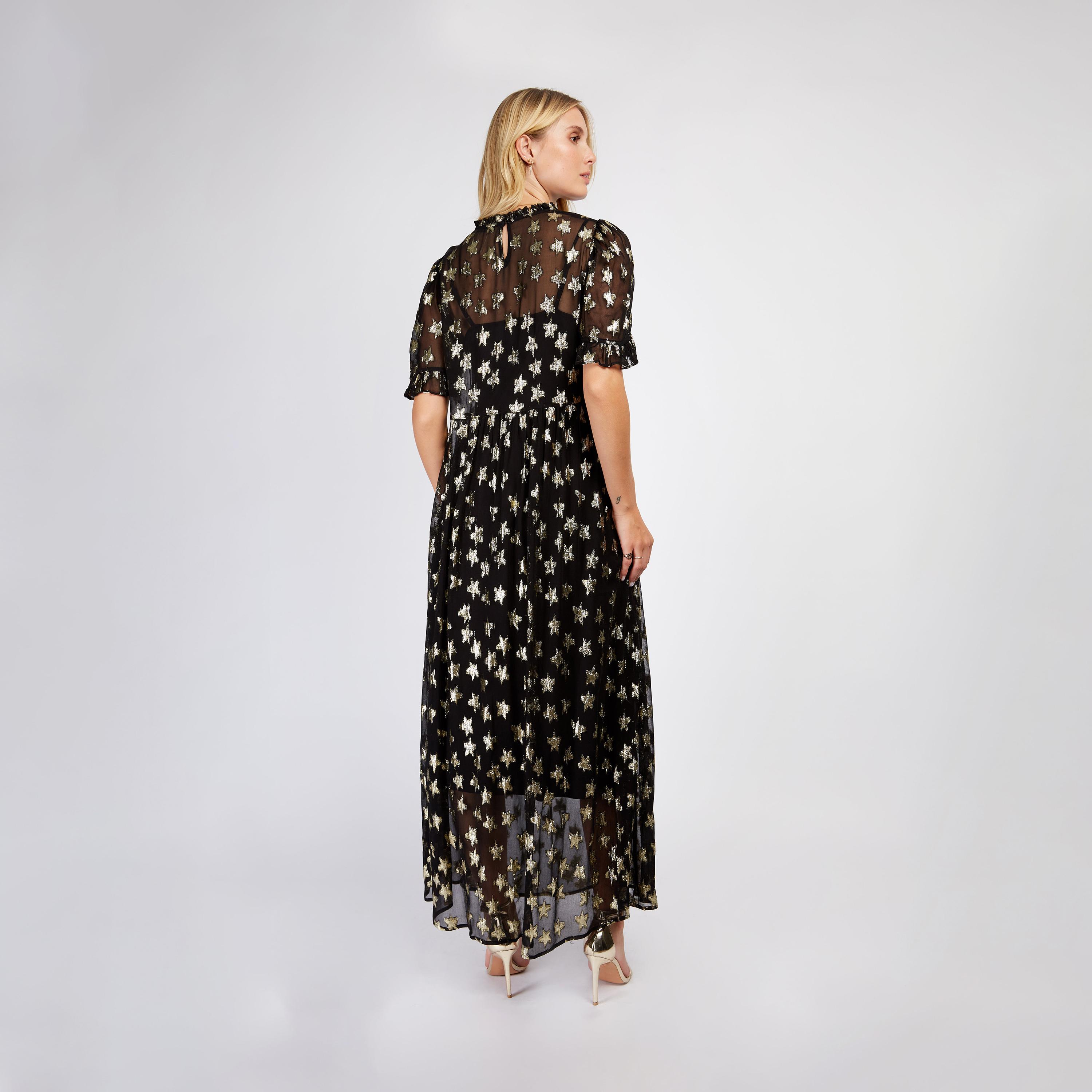 Little Mistress Printed High Neck A-line Maxi Dress with Short Sleeves-women-clothing-dresses-image-4