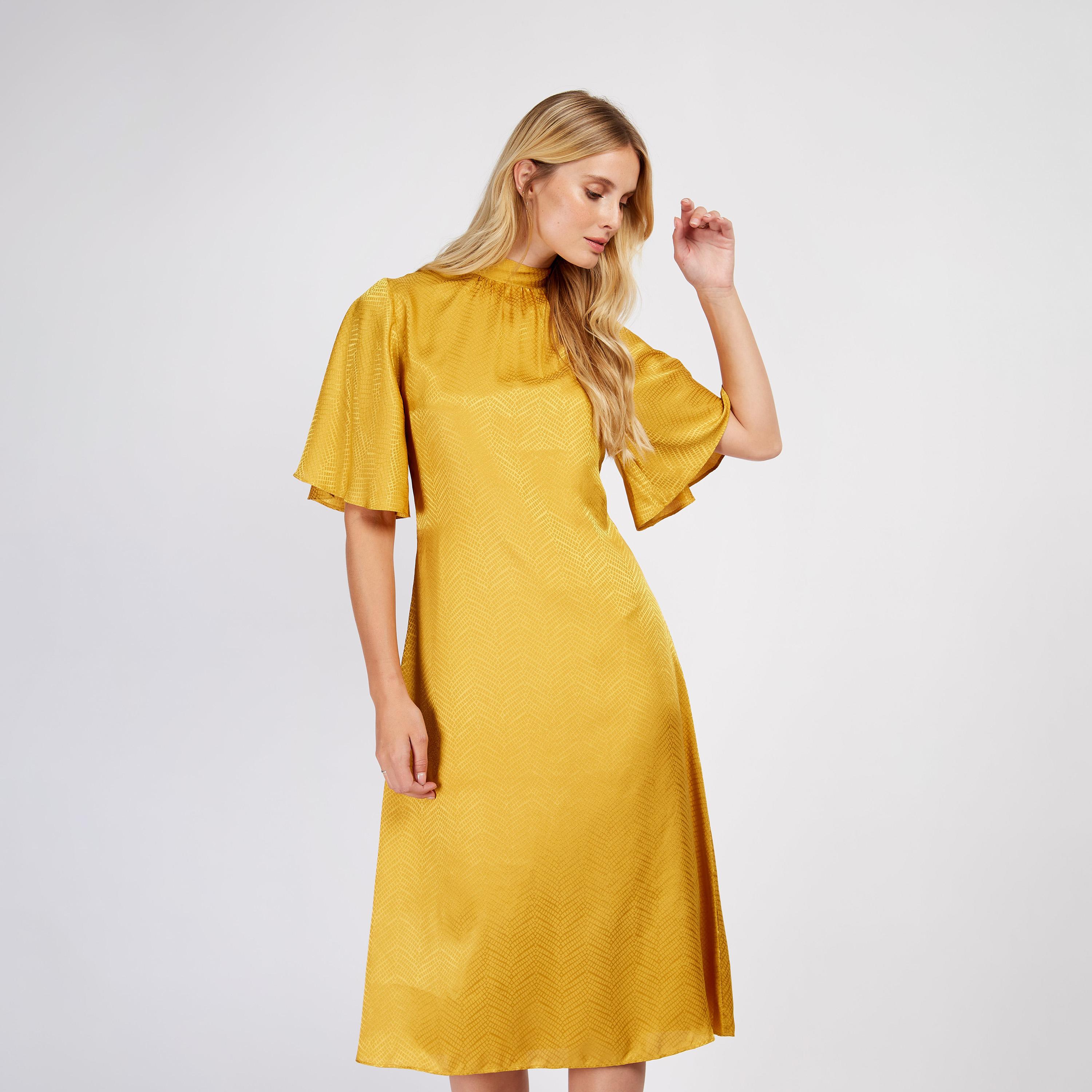 Little Mistress Satin High Neck Shift Midi Dress with Short Sleeves-women-clothing-dresses-image-1