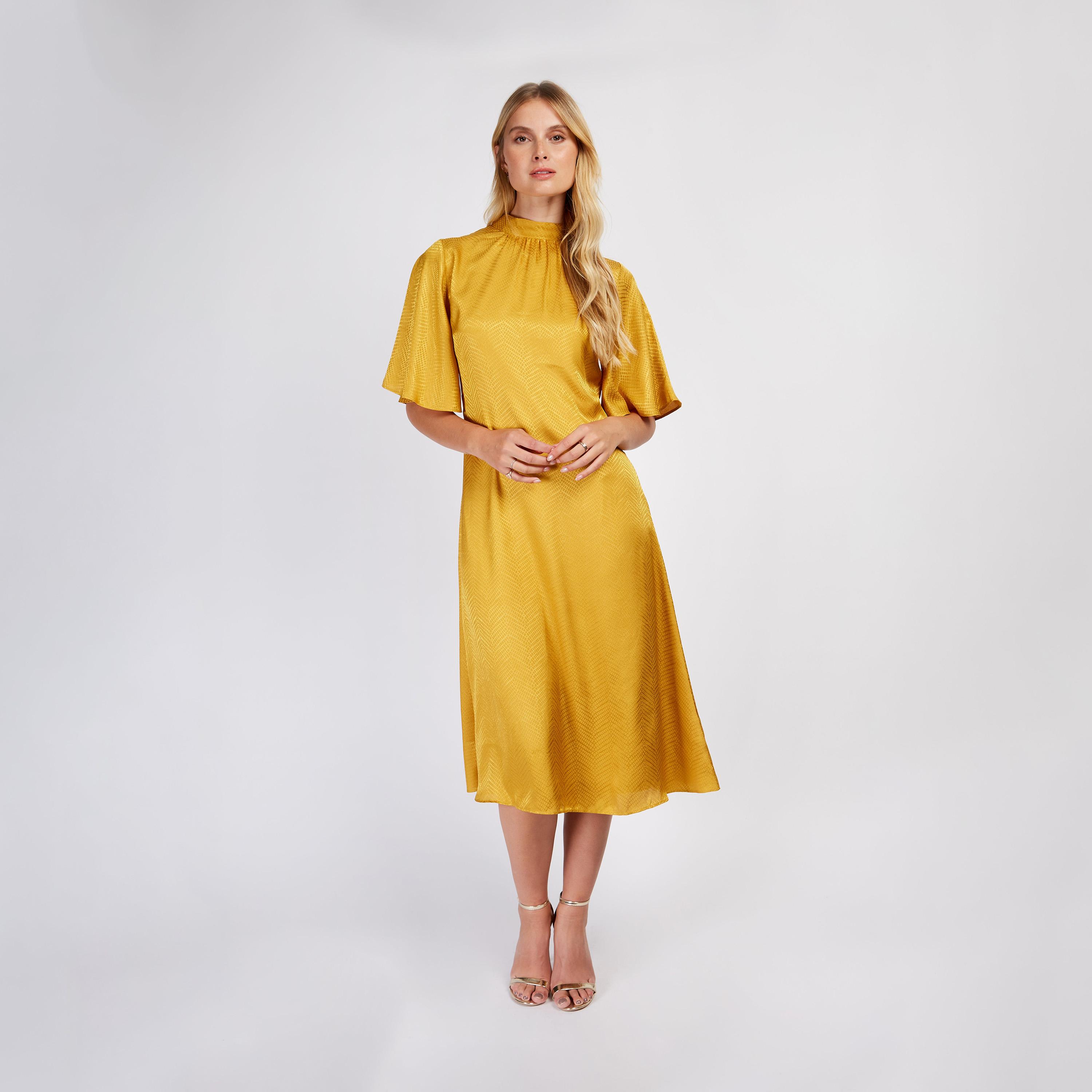 فستان ميدي شيفت برقبة عالية من ليتل ميستريس ساتان مع أكمام قصيرة-women-clothing-dresses-image-2